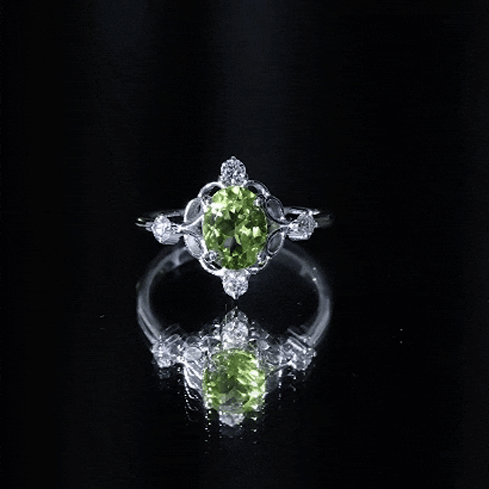 Peridot Cocktail Ring – Oval Peridot Ring with Diamond Solitaire Style