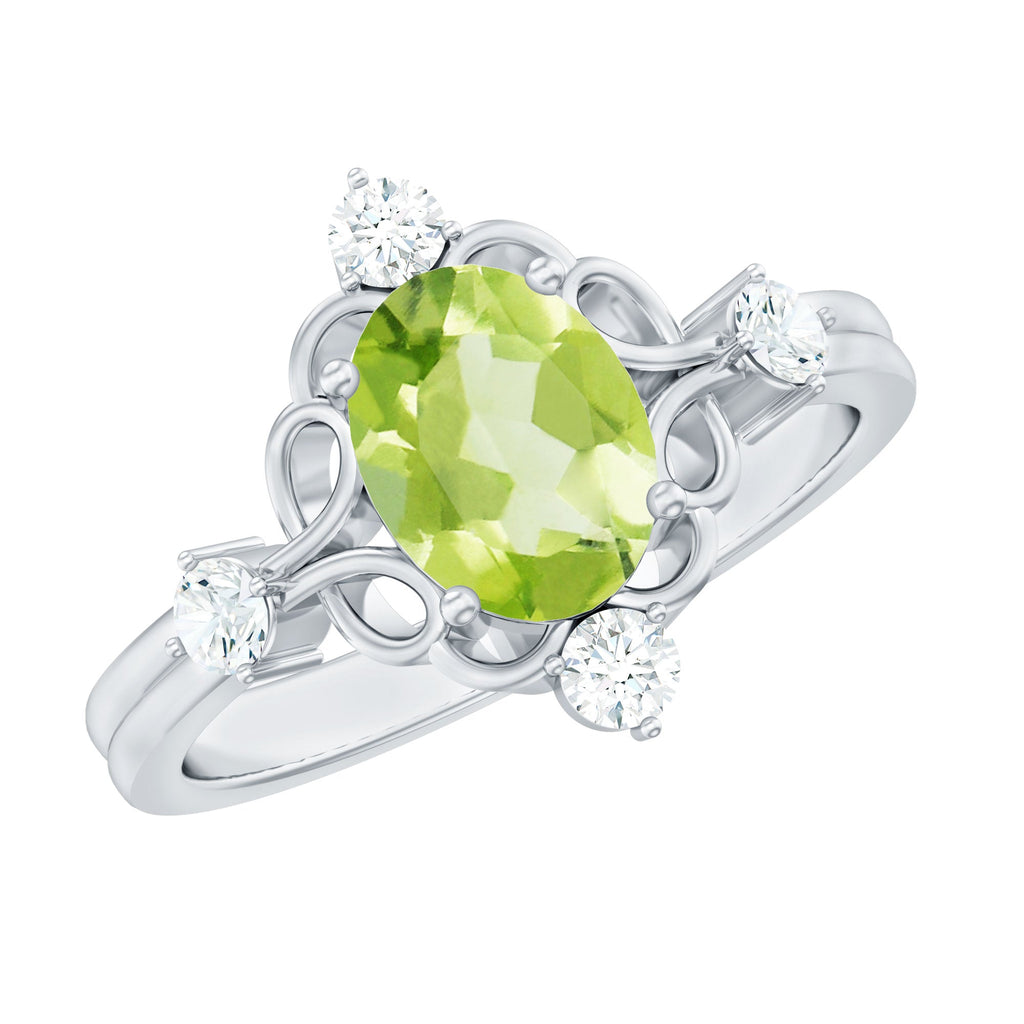 Peridot Cocktail Ring – Oval Peridot Ring with Diamond Solitaire Style