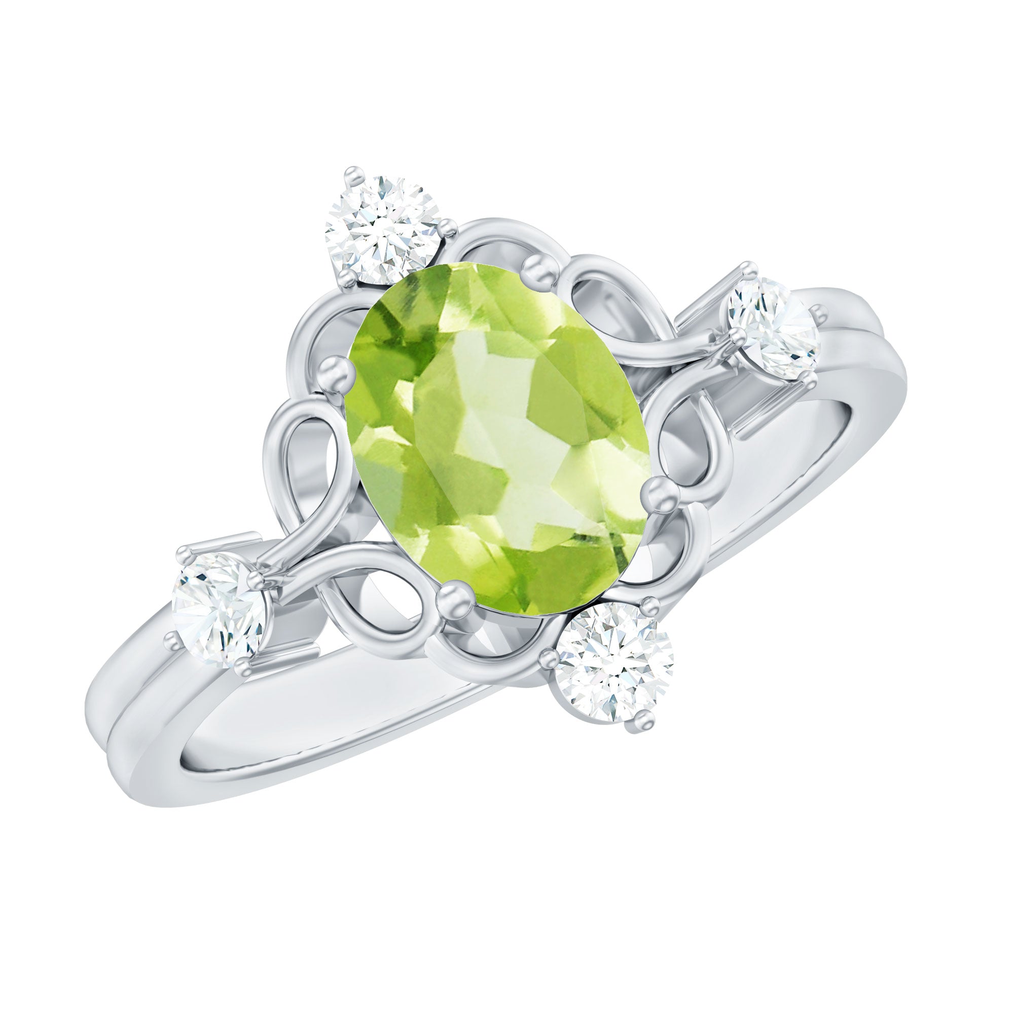 Peridot Cocktail Ring – Oval Peridot Ring with Diamond Solitaire Style