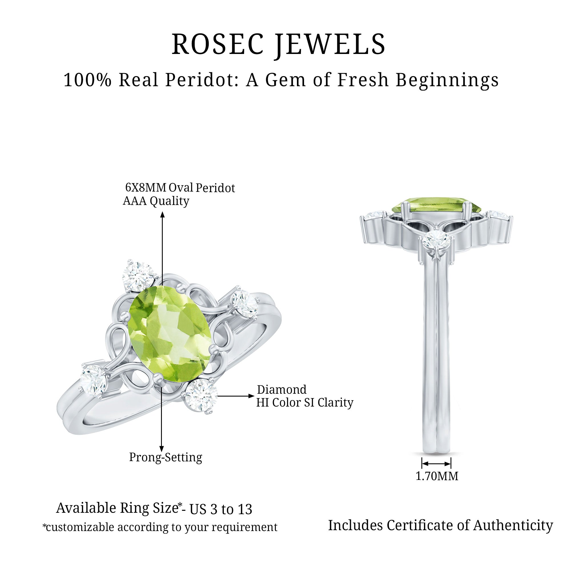 Peridot Cocktail Ring – Oval Peridot Ring with Diamond Solitaire Style