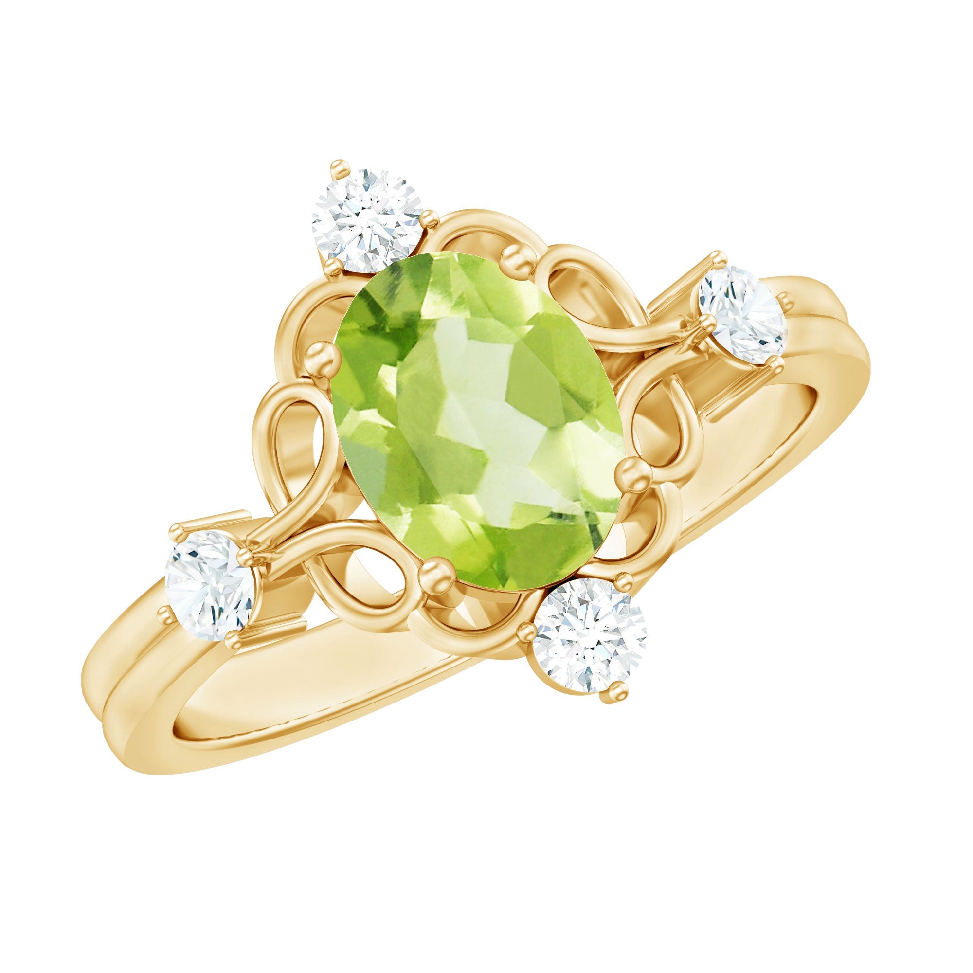 Peridot Cocktail Ring – Oval Peridot Ring with Diamond Solitaire Style