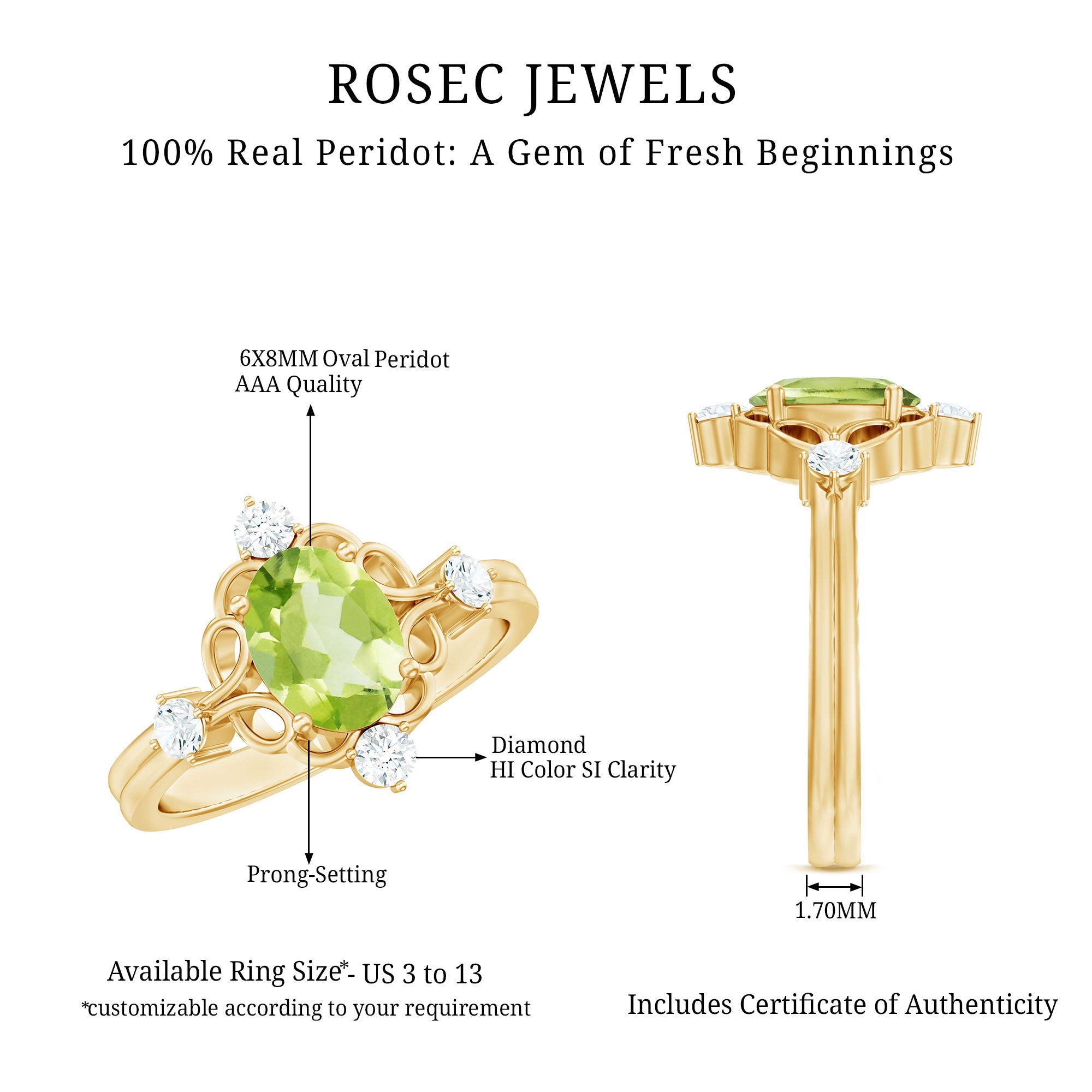 Peridot Cocktail Ring – Oval Peridot Ring with Diamond Solitaire Style