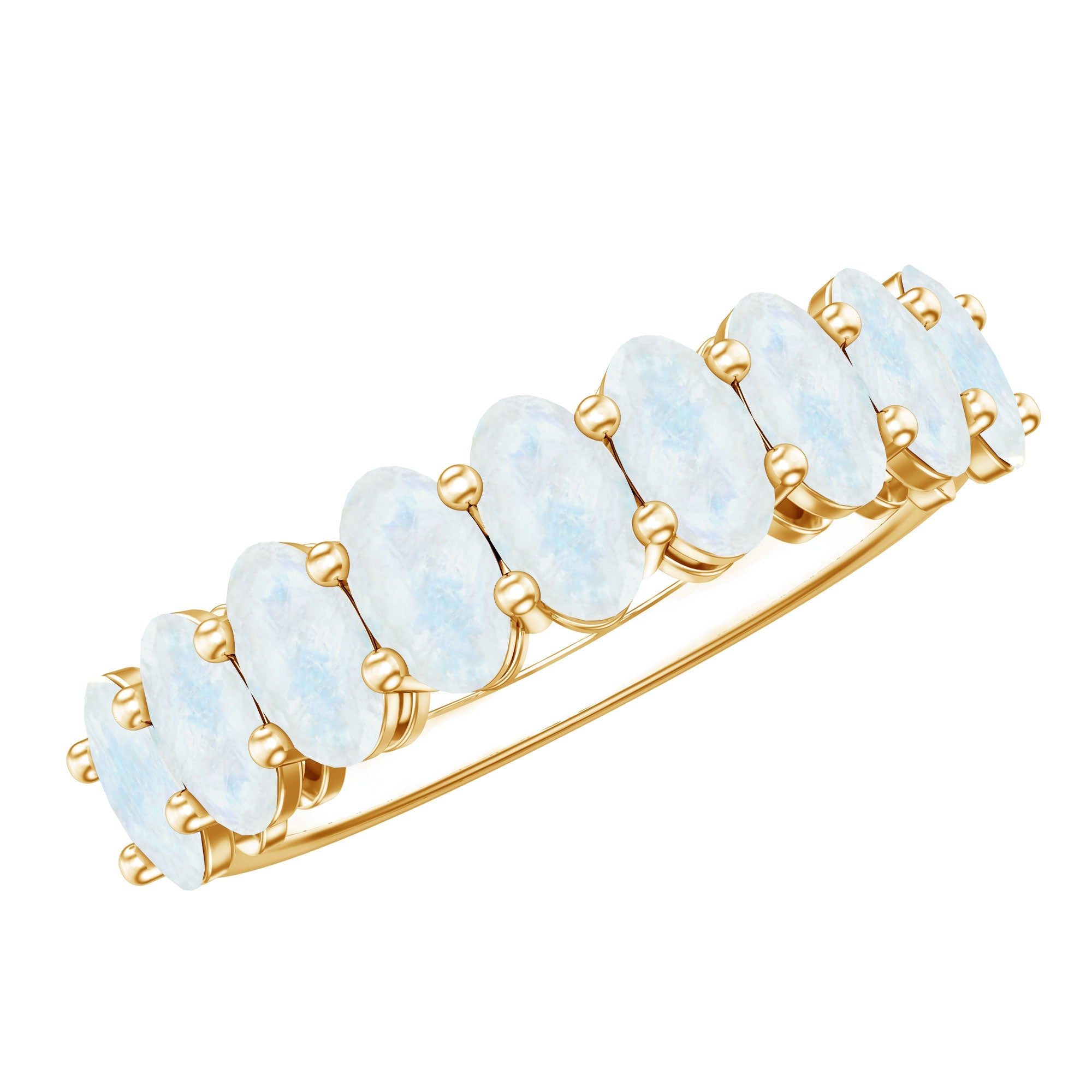 Moonstone Wedding Band – Oval Half Eternity Ring With Light Blue Gemstones