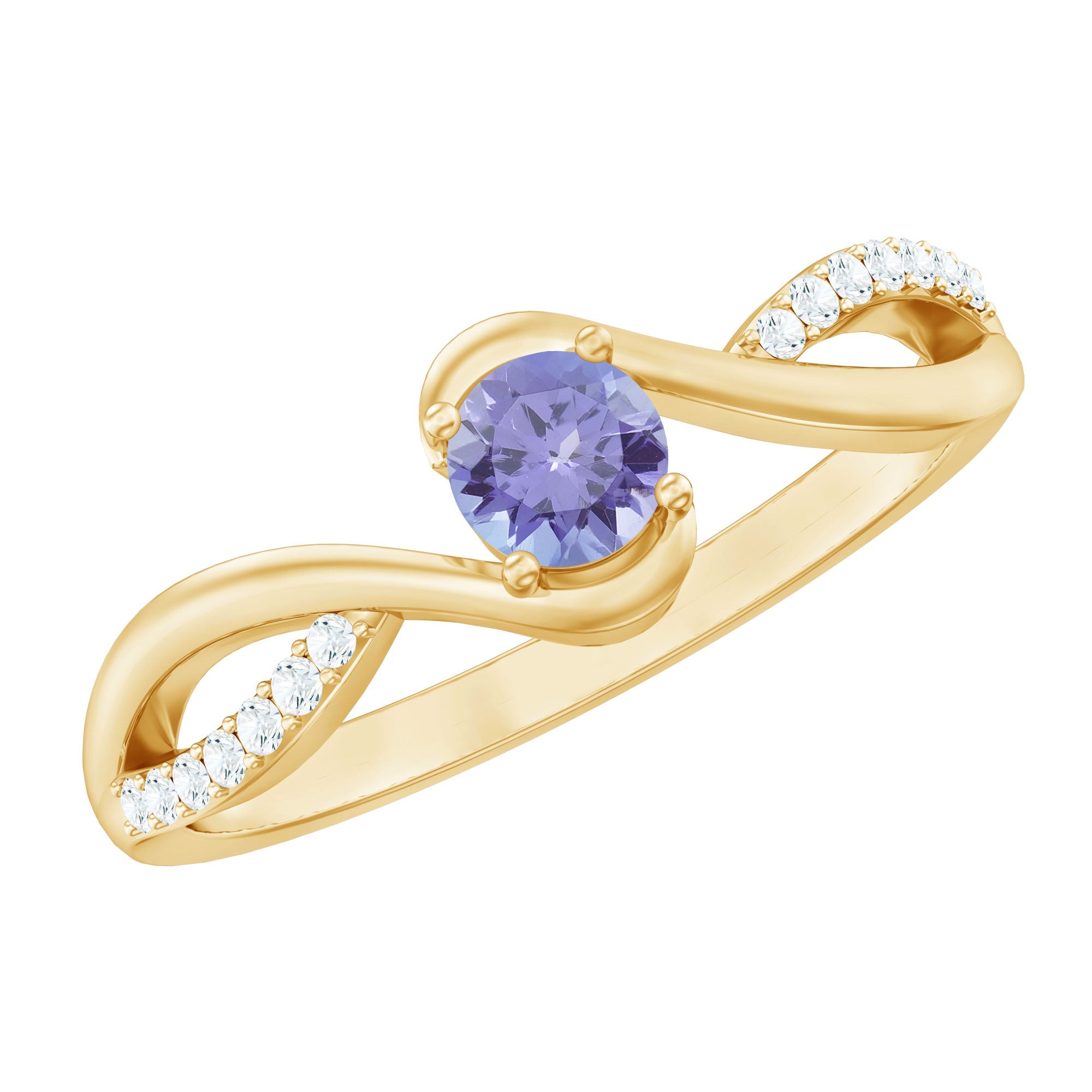 Tanzanite Promise Ring – Natural AAA Grade Round Cut With Diamond Bypass Shank