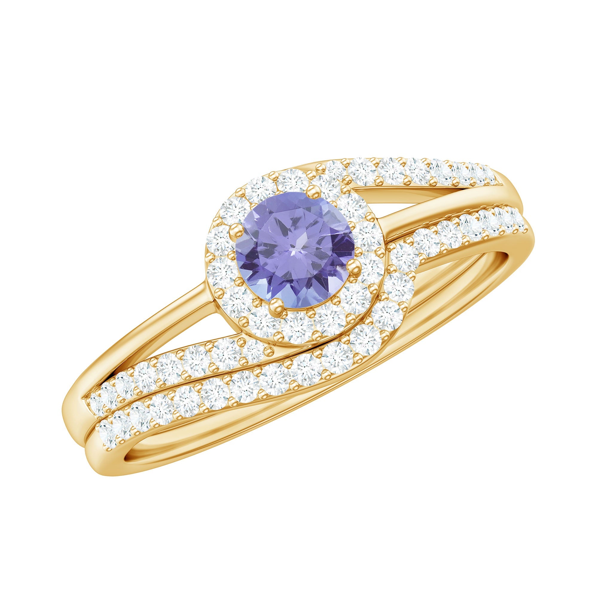 Tanzanite Engagement Ring – Halo Bridal Set With Diamond Enhancer & Durable Band