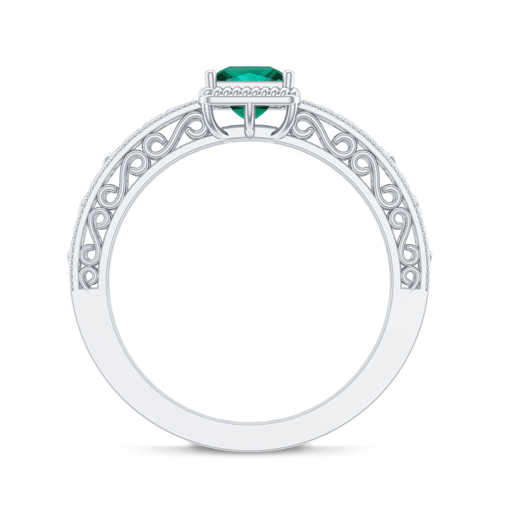 Lab Grown Emerald Ring – Vintage Style Princess Cut Filigree Promise Ring
