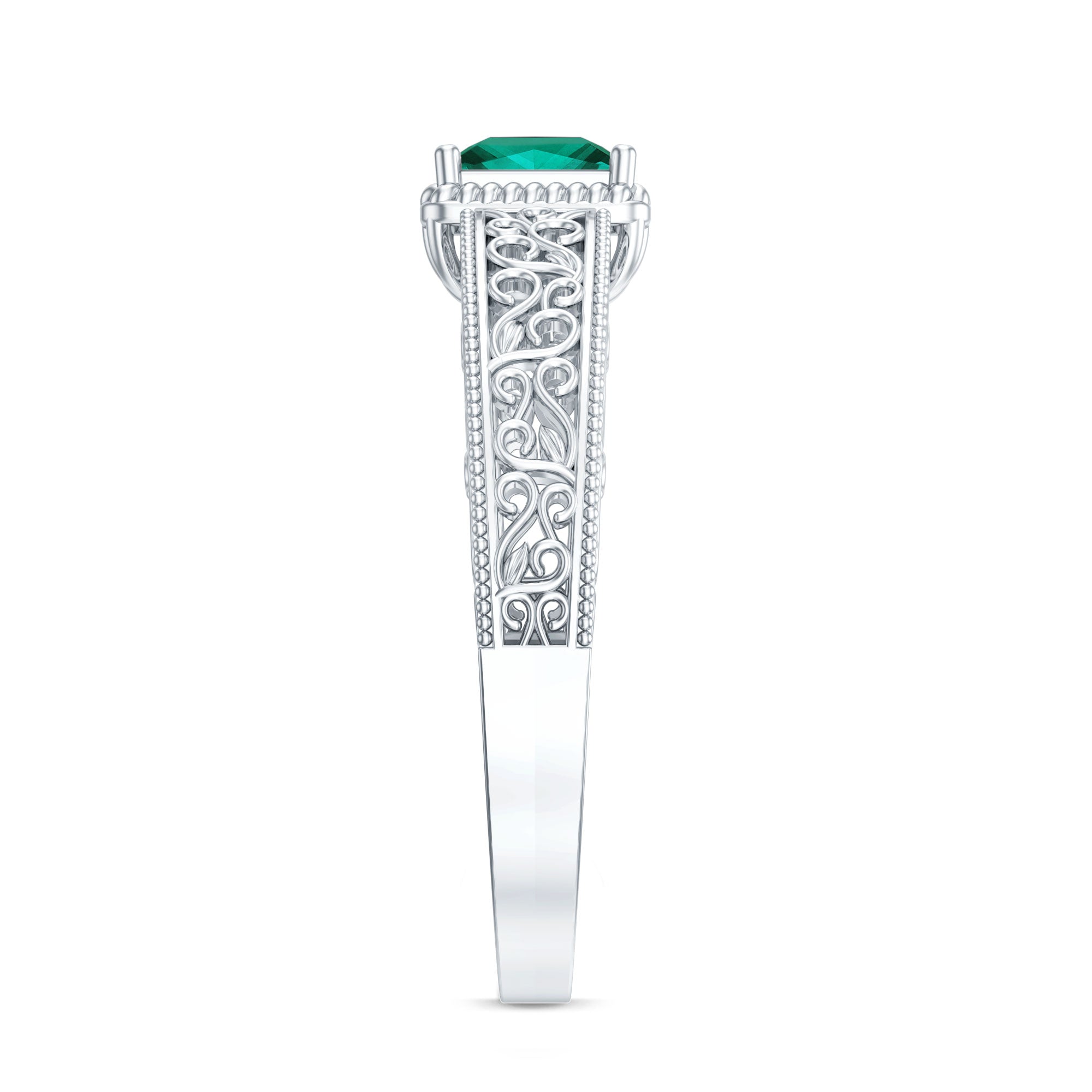 Lab Grown Emerald Ring – Vintage Style Princess Cut Filigree Promise Ring
