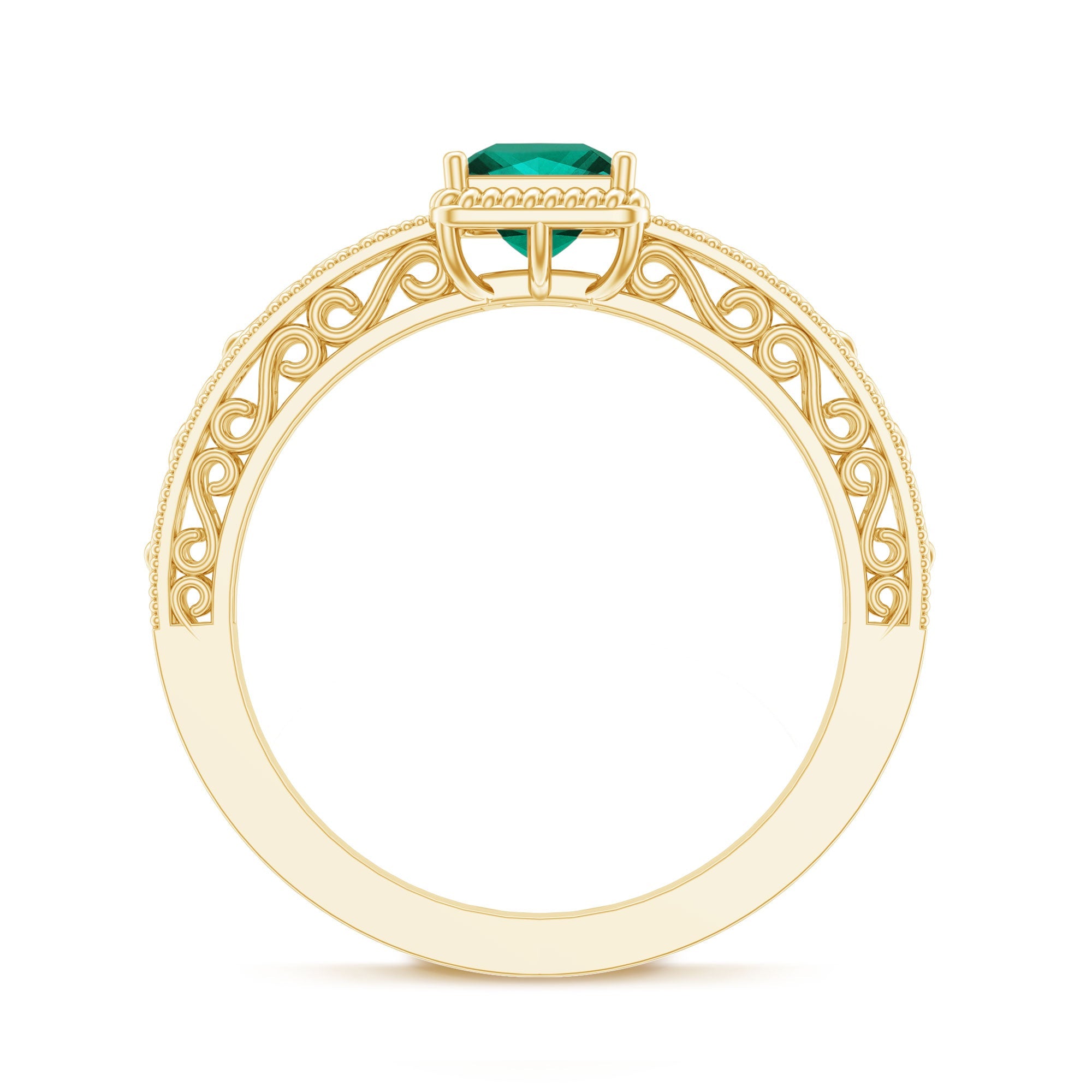 Lab Grown Emerald Ring – Vintage Style Princess Cut Filigree Promise Ring