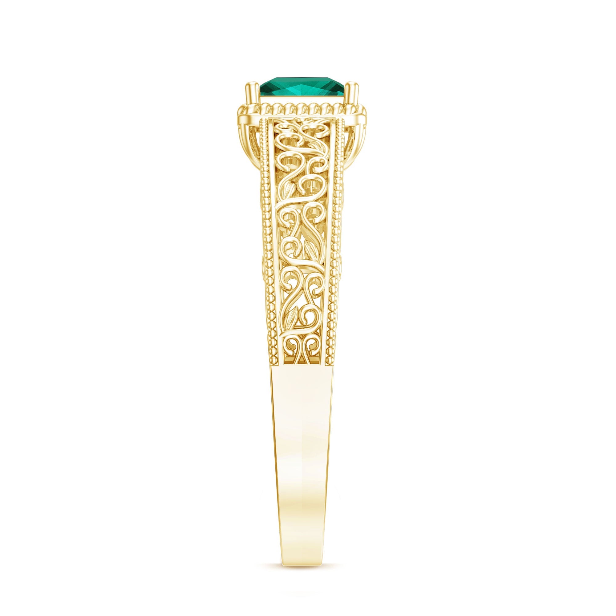 Lab Grown Emerald Ring – Vintage Style Princess Cut Filigree Promise Ring