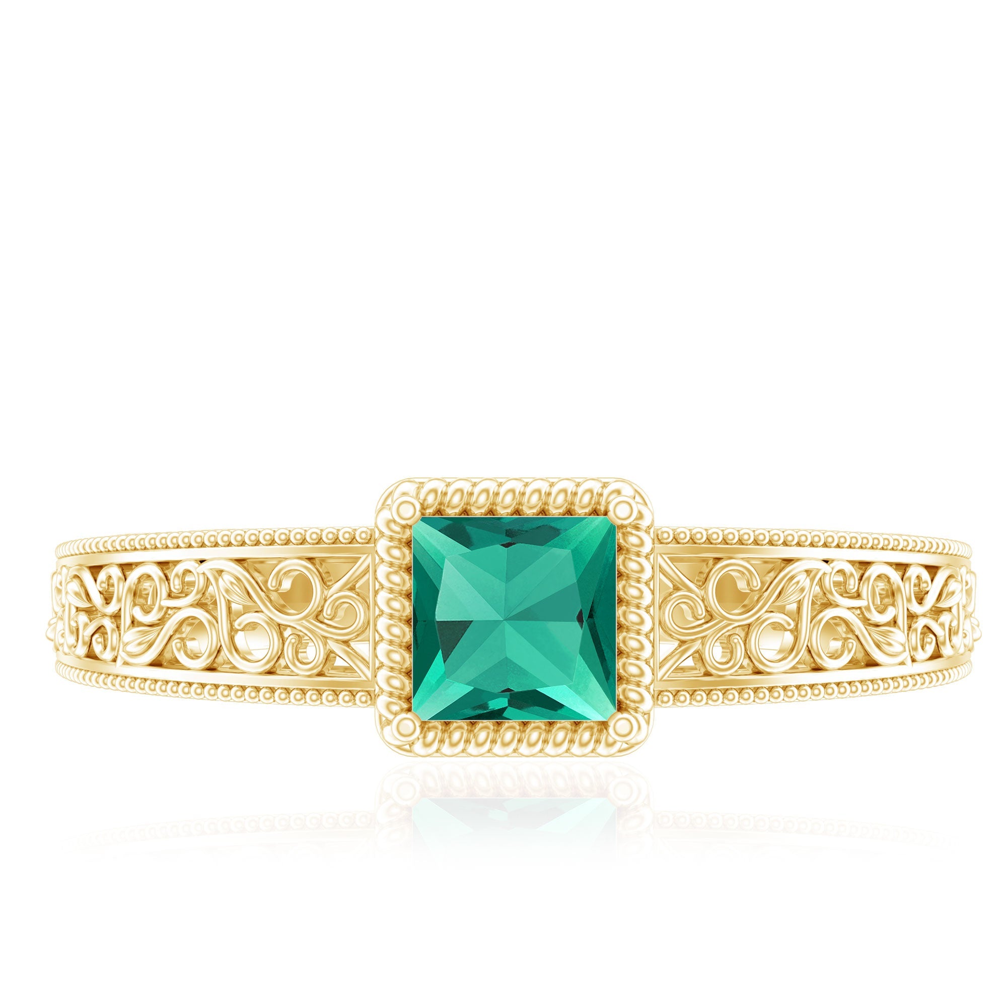 Lab Grown Emerald Ring – Vintage Style Princess Cut Filigree Promise Ring