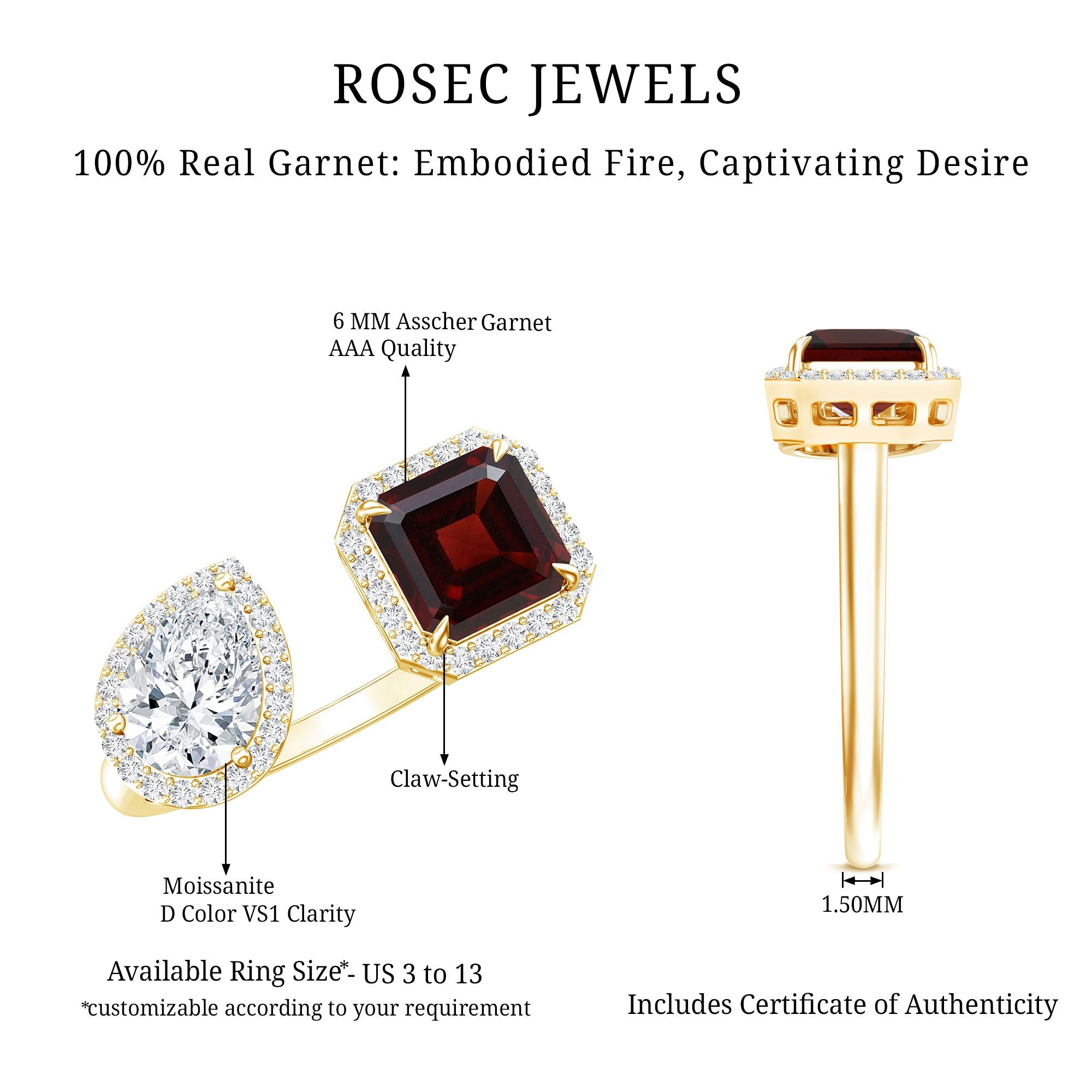Garnet Engagement Ring – Toi Et Moi Two Stone Ring | Yellow Gold Plated Silver