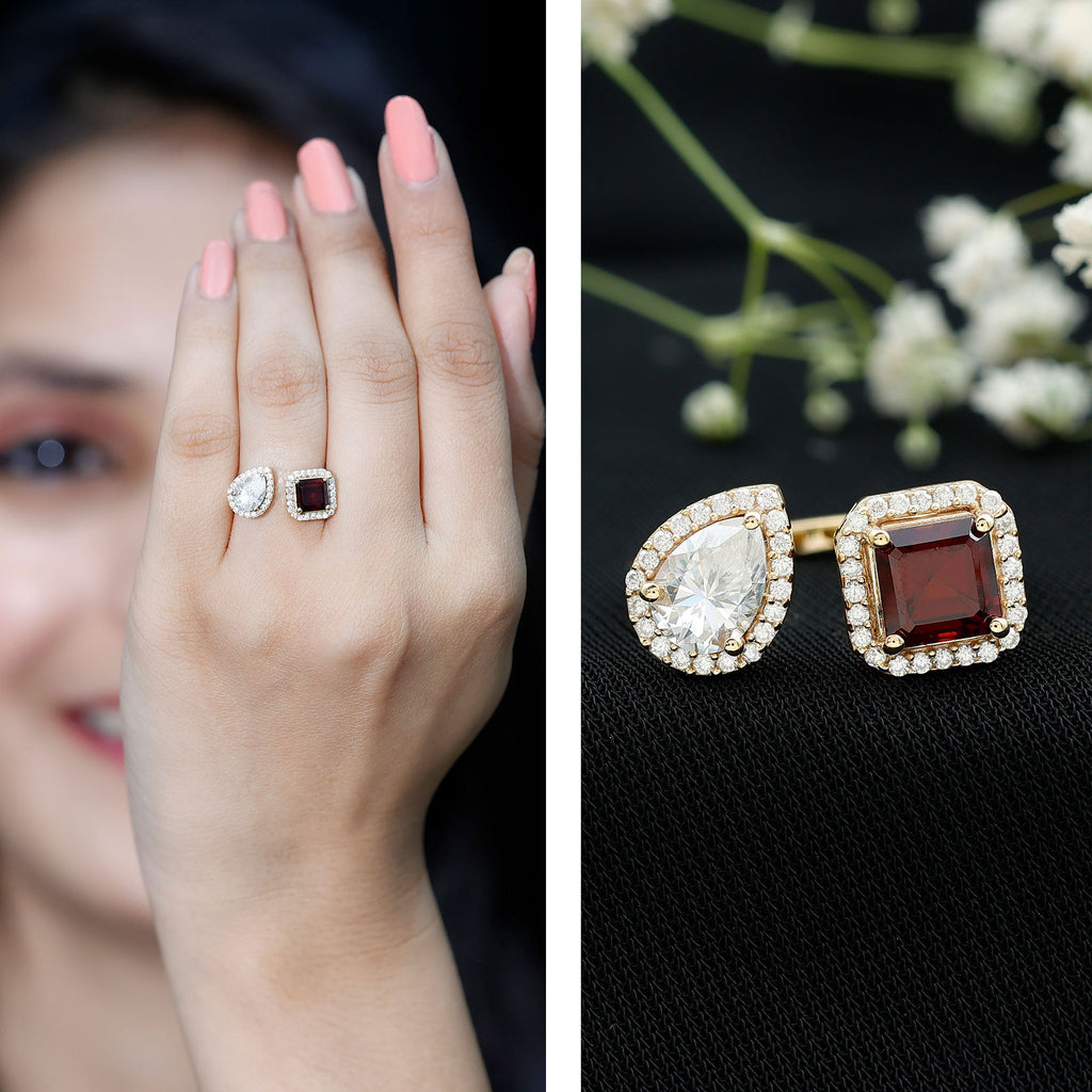Garnet Engagement Ring – Toi Et Moi Two Stone Ring | Yellow Gold Plated Silver