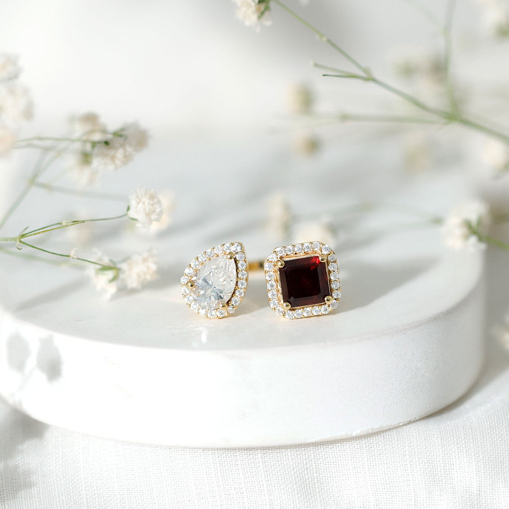 Garnet Engagement Ring – Toi Et Moi Two Stone Ring | Yellow Gold Plated Silver