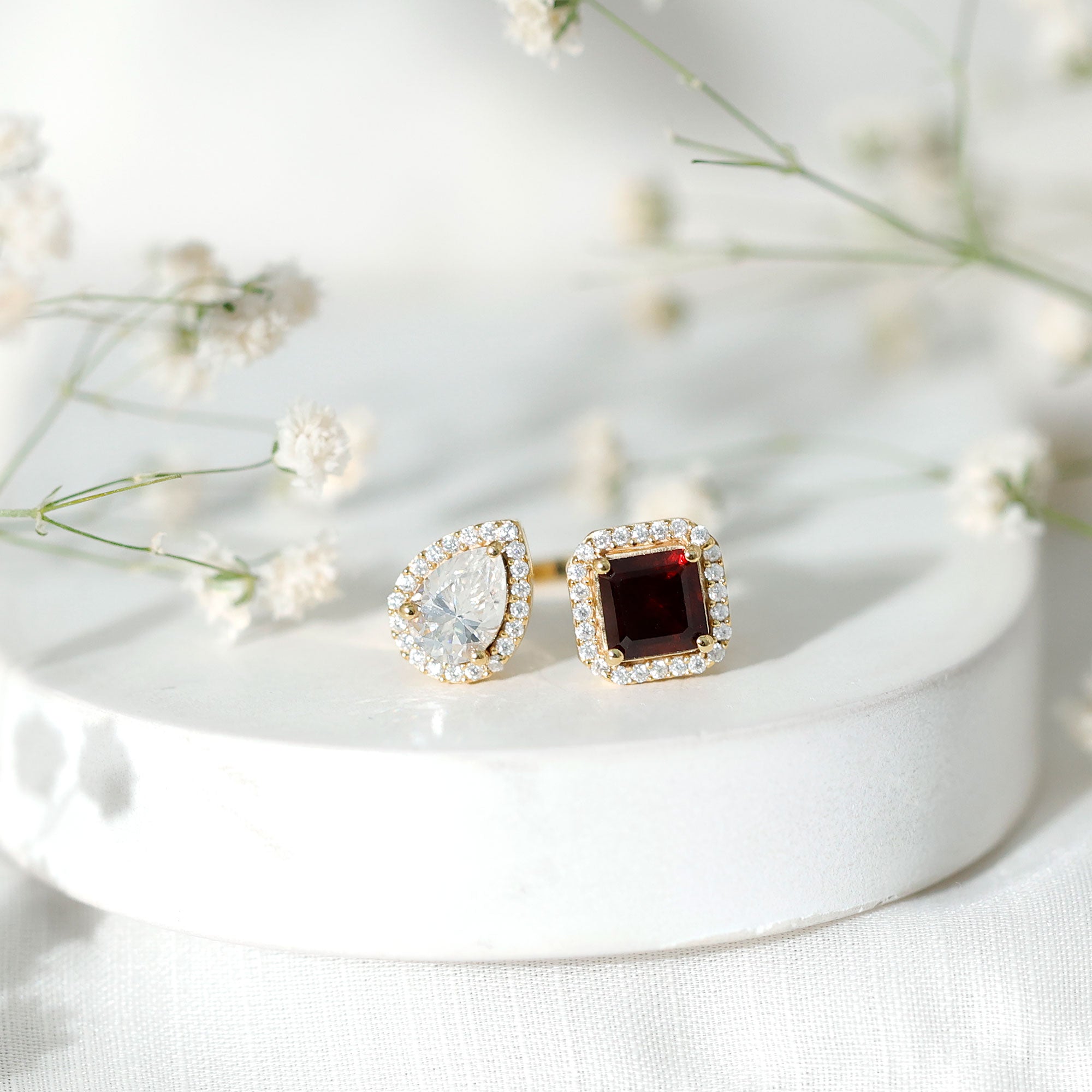 Garnet Engagement Ring – Toi Et Moi Two Stone Ring | Yellow Gold Plated Silver