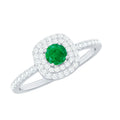 Emerald Engagement Ring – Round Emerald Ring with Diamond Double Halo Design