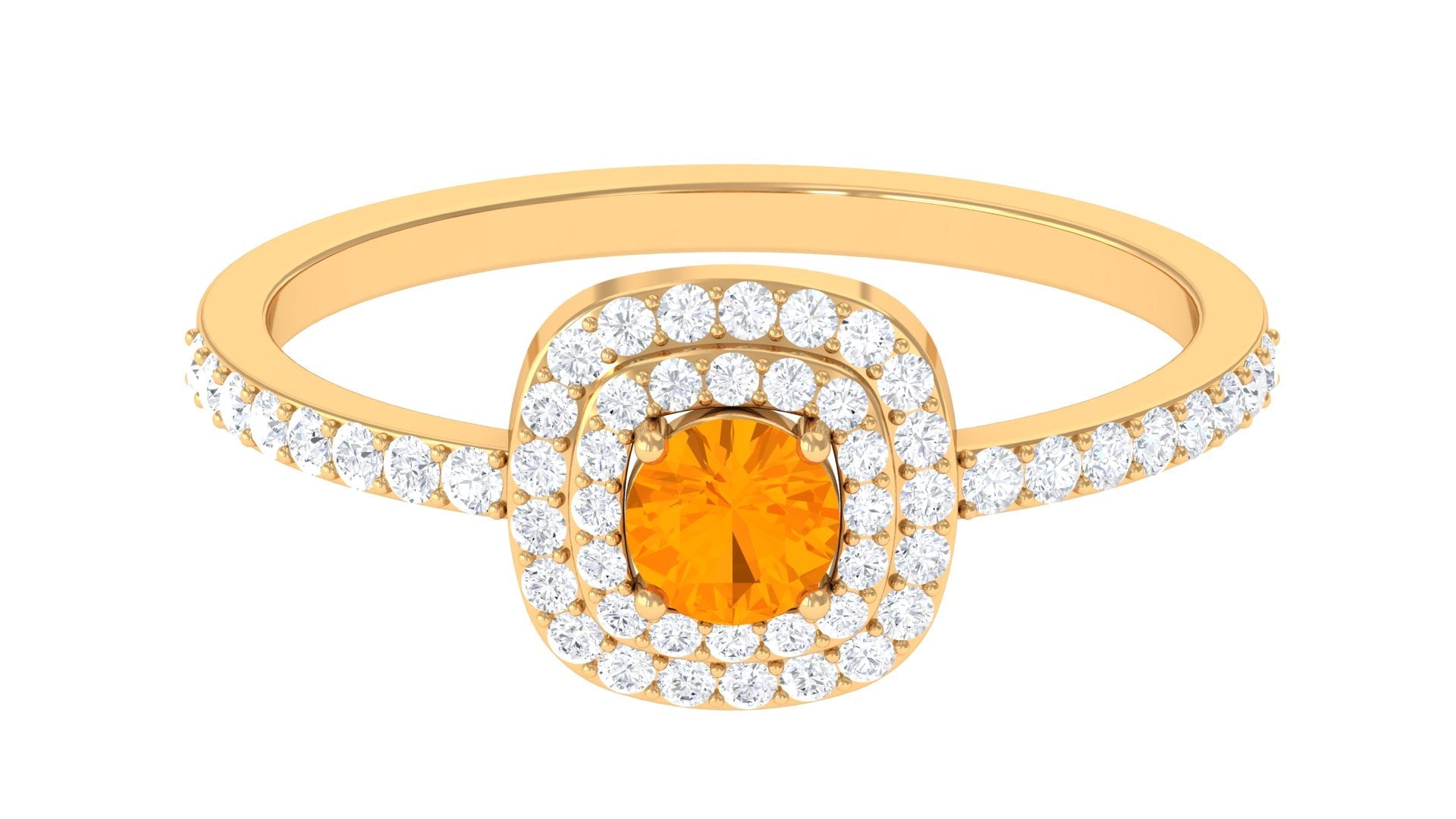 0.4 Carat Classic Fire Opal Double Halo Engagement Ring with Diamond