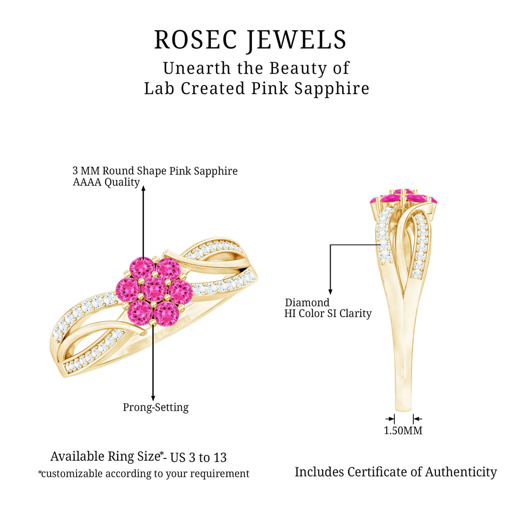 Flower Inspired Lab Grown Pink Sapphire and Diamond Infinity Engagement Ring