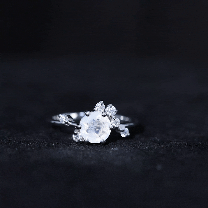 Moonstone Promise Ring – Diamond Scatter Gemstone Band | Delicate Contemporary Design