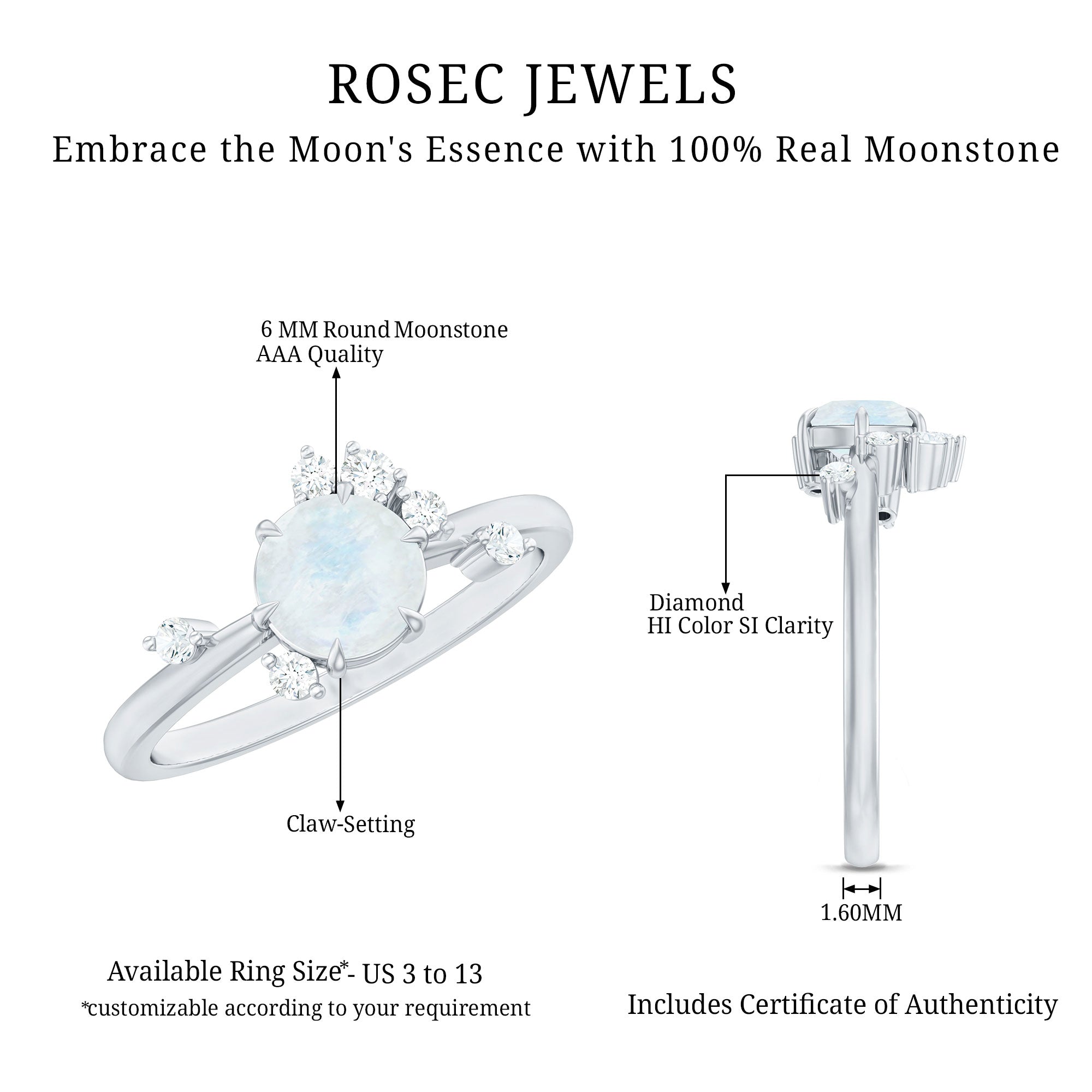 Moonstone Promise Ring – Diamond Scatter Gemstone Band | Delicate Contemporary Design