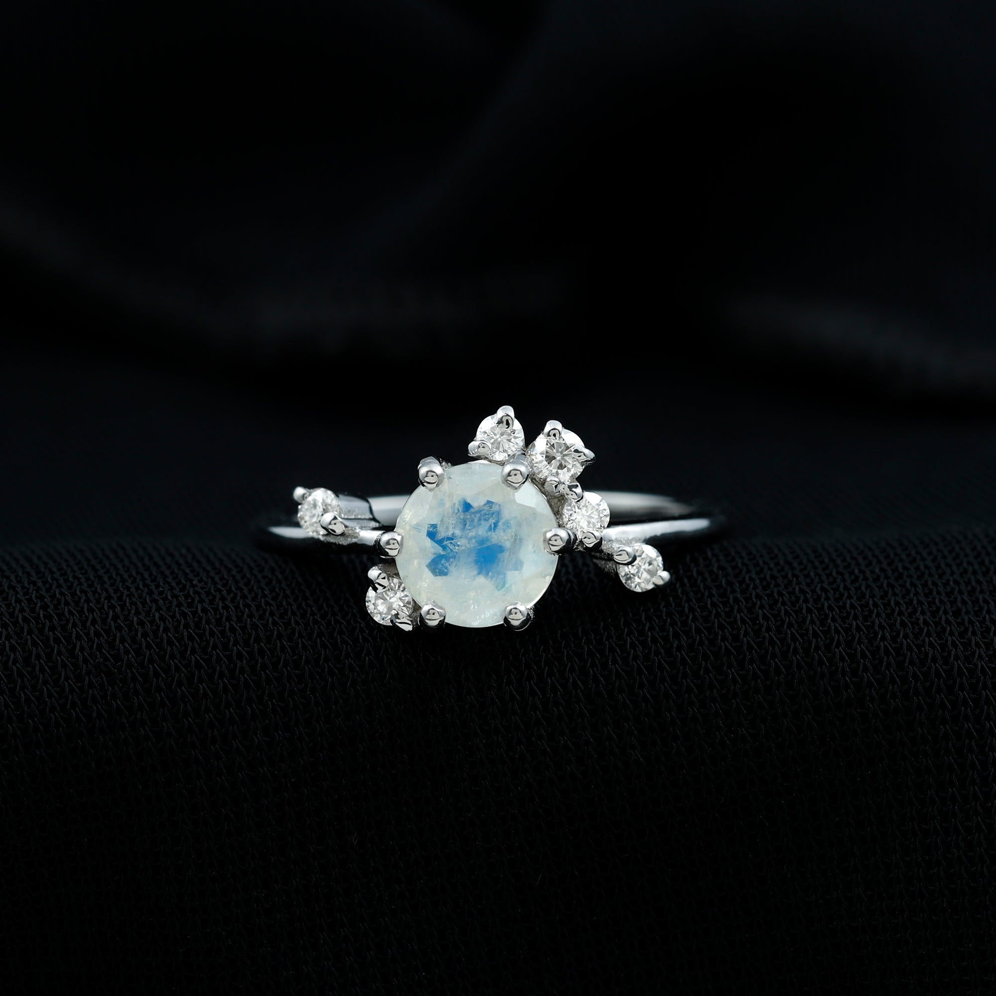 Moonstone Promise Ring – Diamond Scatter Gemstone Band | Delicate Contemporary Design