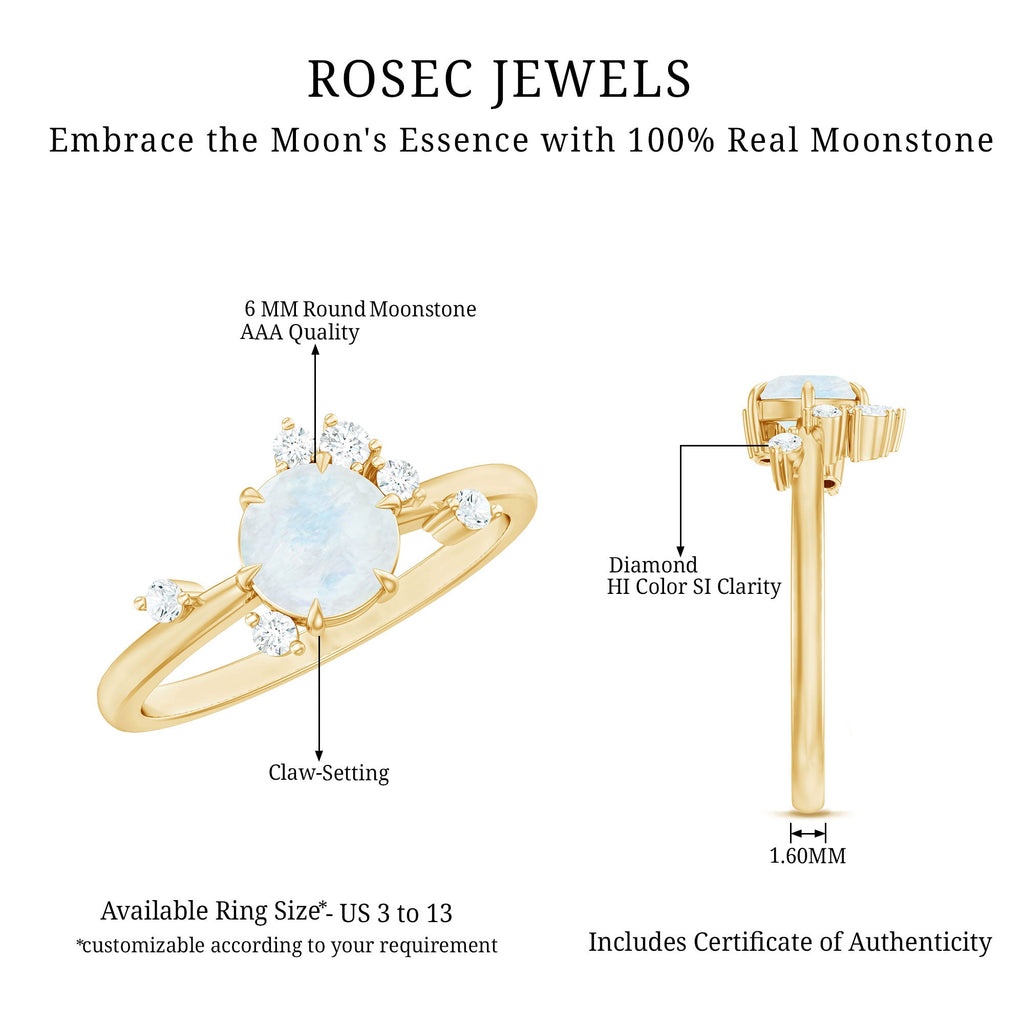 Moonstone Promise Ring – Diamond Scatter Gemstone Band | Delicate Contemporary Design