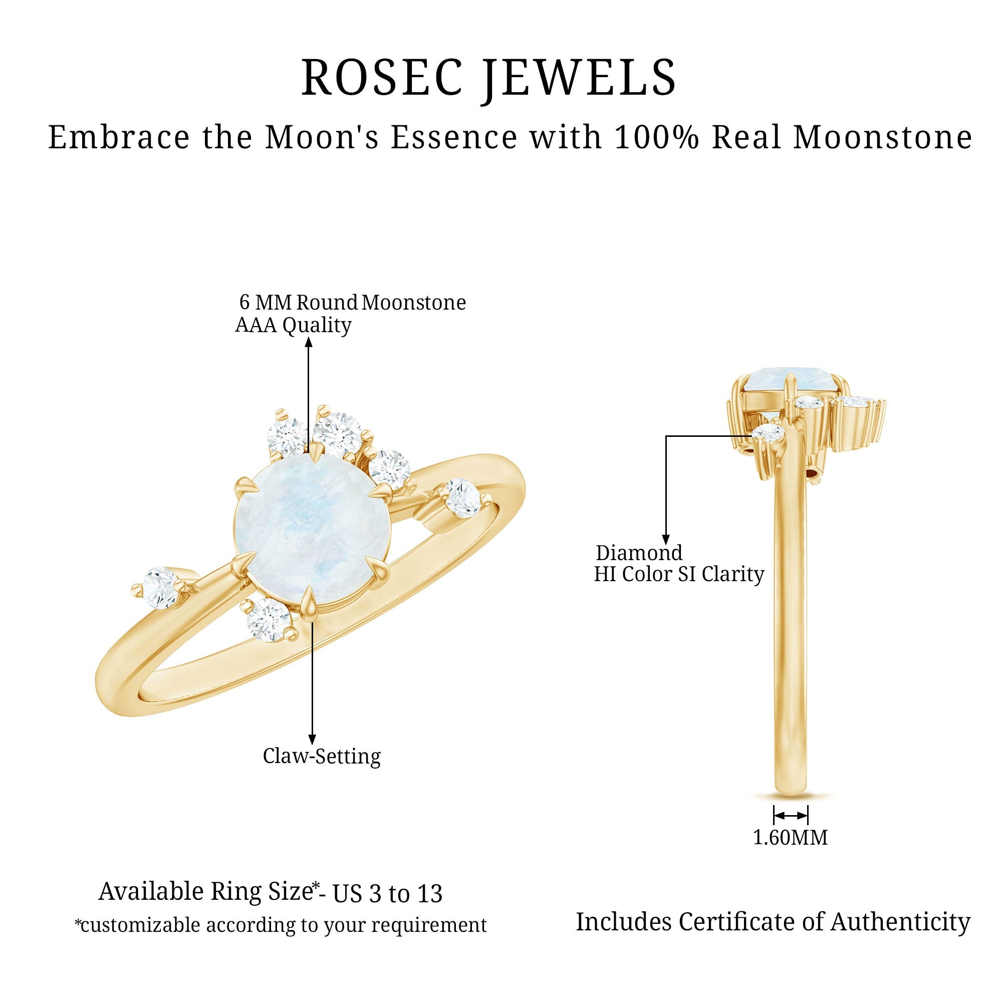 Moonstone Promise Ring – Diamond Scatter Gemstone Band | Delicate Contemporary Design