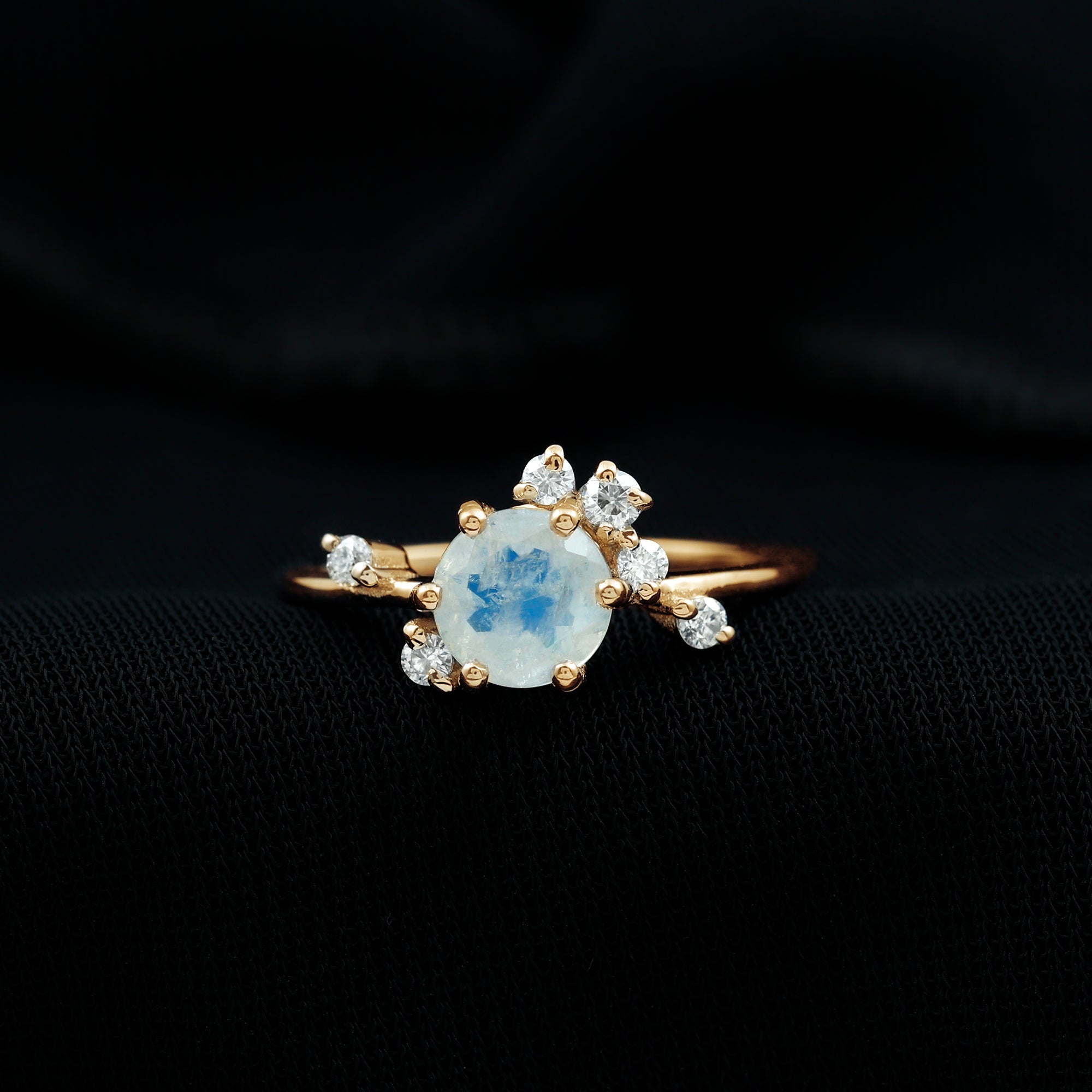 Moonstone Promise Ring – Diamond Scatter Gemstone Band | Delicate Contemporary Design
