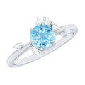Aquamarine Engagement Ring – Round Aquamarine Promise Ring with Diamond Scatter Design