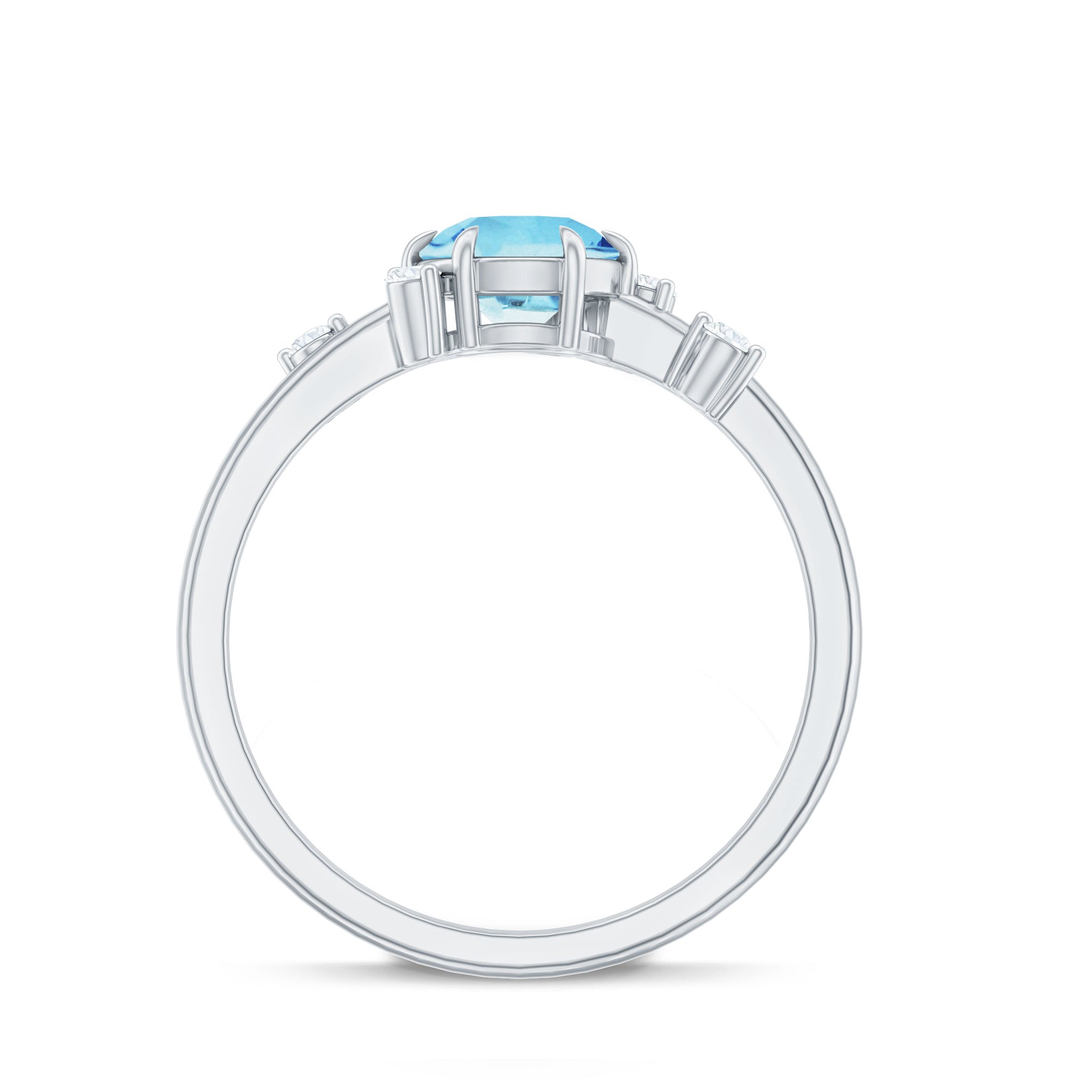Aquamarine Engagement Ring – Round Aquamarine Promise Ring with Diamond Scatter Design