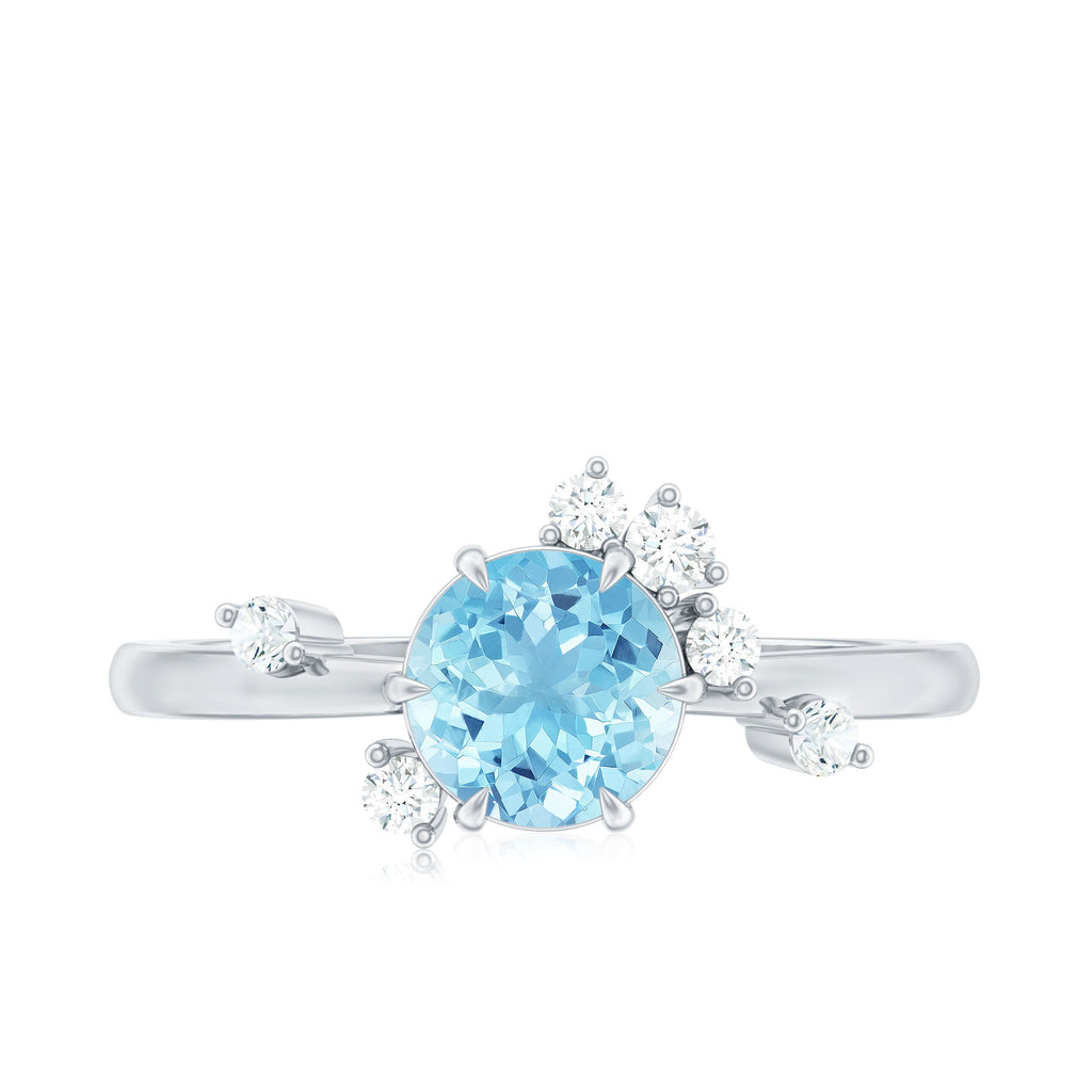 Aquamarine Engagement Ring – Round Aquamarine Promise Ring with Diamond Scatter Design