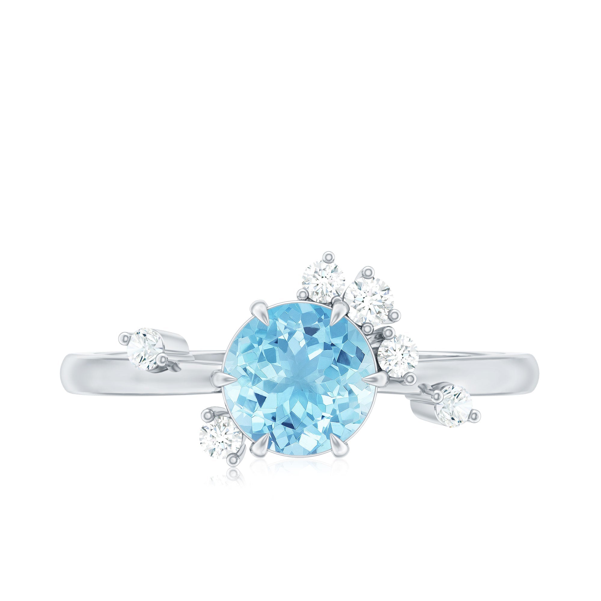 Aquamarine Engagement Ring – Round Aquamarine Promise Ring with Diamond Scatter Design