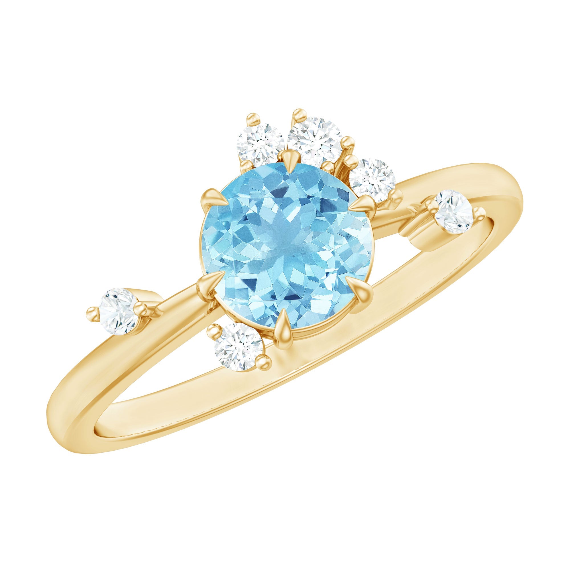 Aquamarine Engagement Ring – Round Aquamarine Promise Ring with Diamond Scatter Design