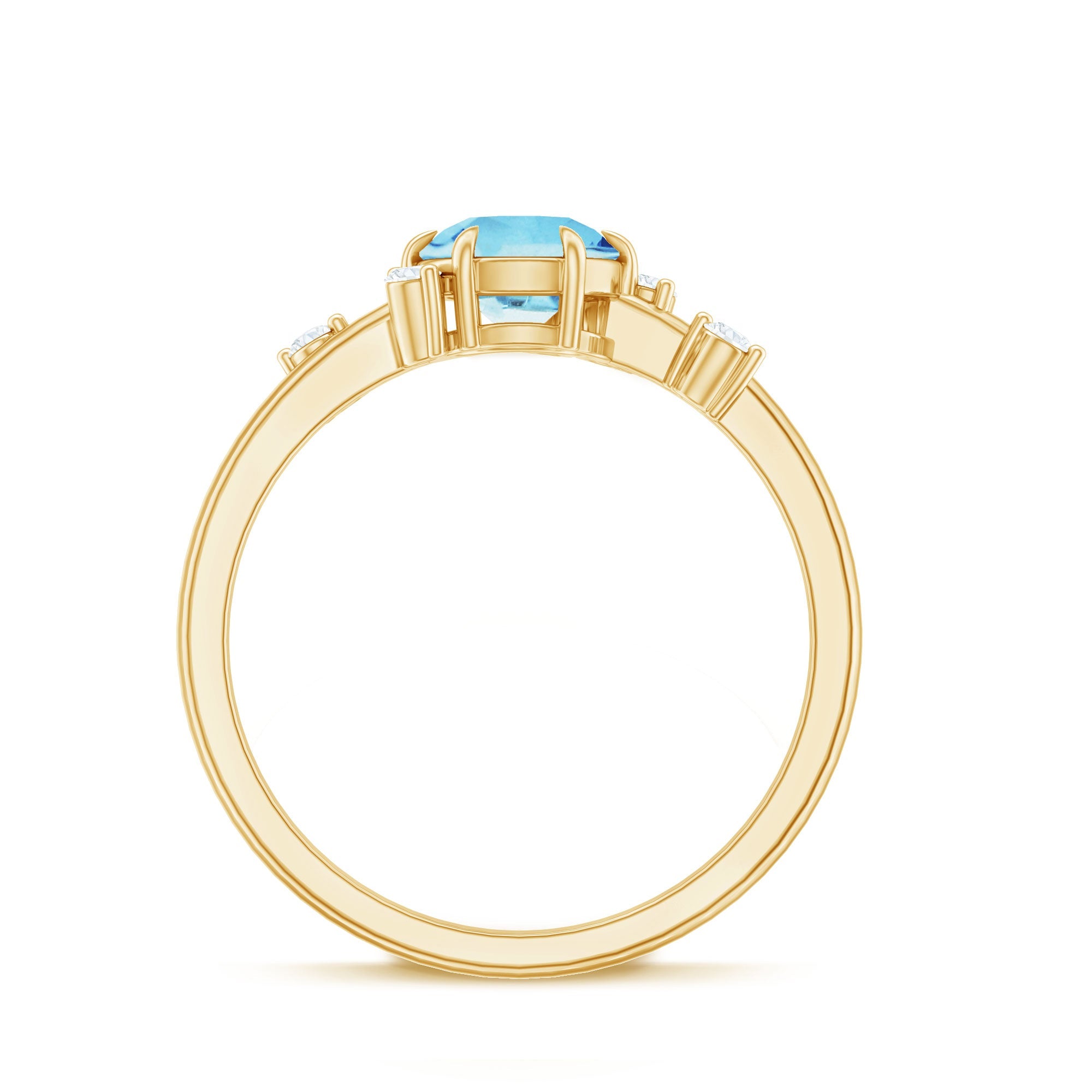 Aquamarine Engagement Ring – Round Aquamarine Promise Ring with Diamond Scatter Design