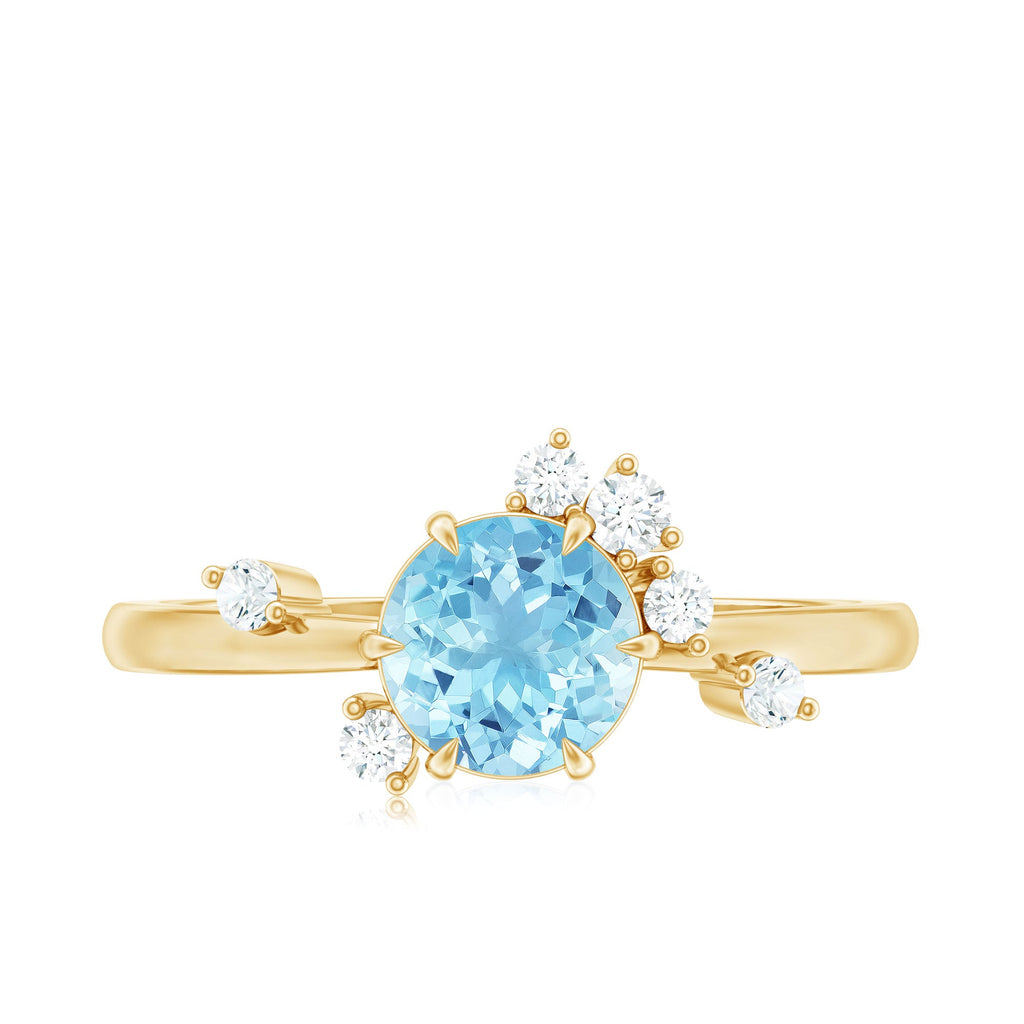 Aquamarine Engagement Ring – Round Aquamarine Promise Ring with Diamond Scatter Design