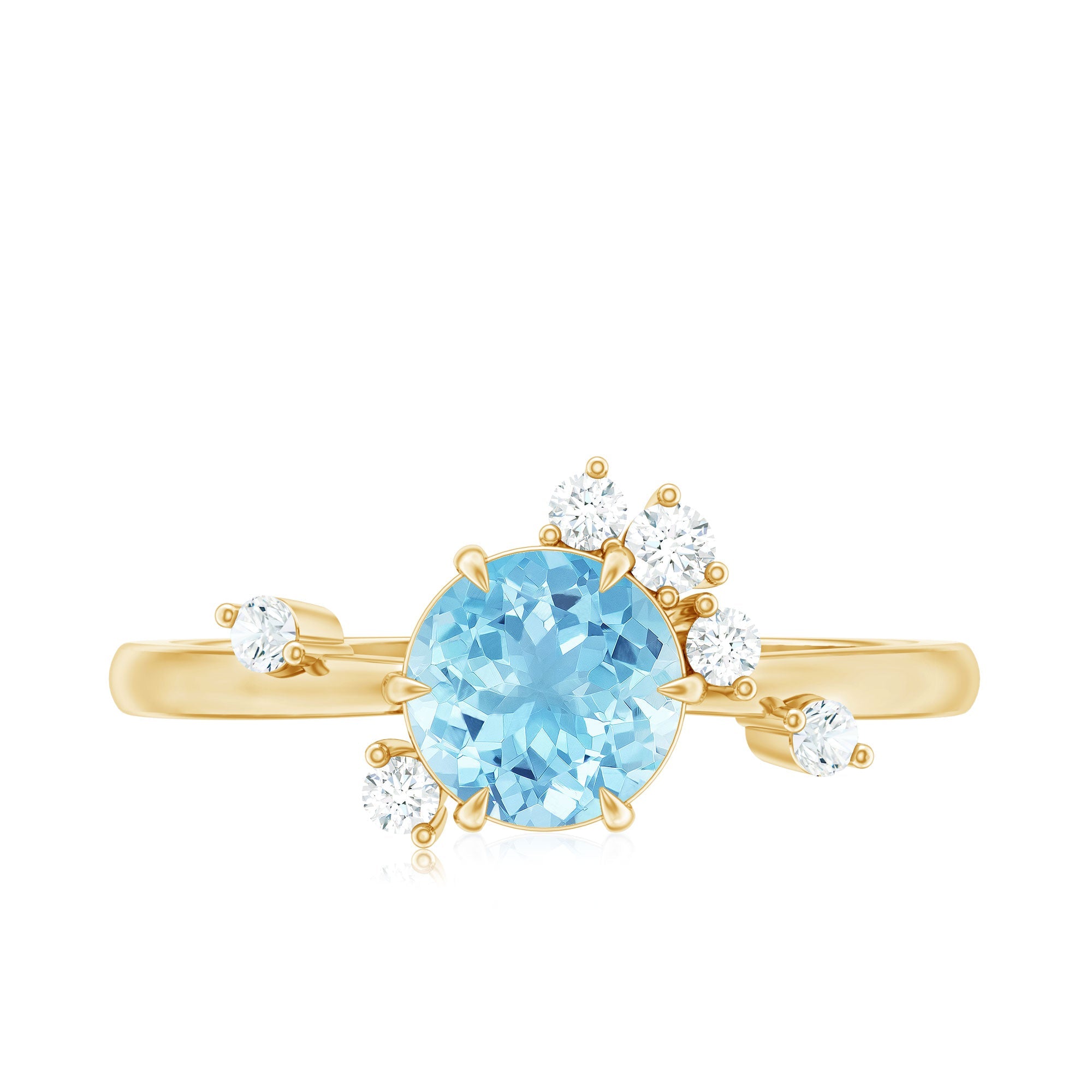 Aquamarine Engagement Ring – Round Aquamarine Promise Ring with Diamond Scatter Design
