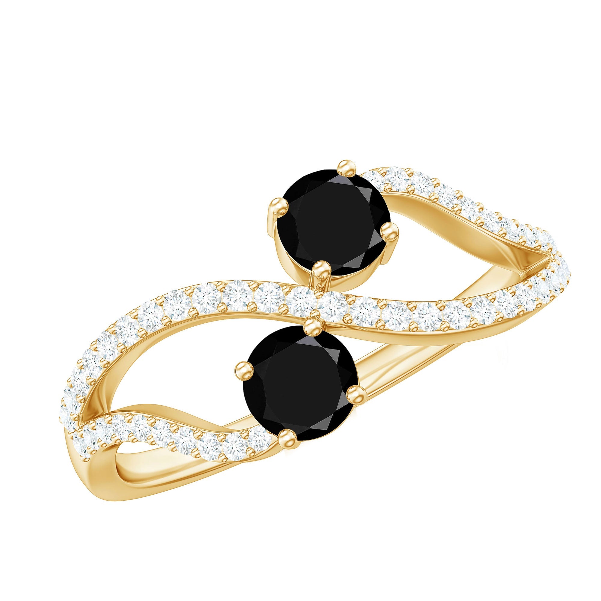 Natural Black Spinel 2 Promise Ring with Diamond