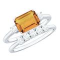 Emerald Cut Citrine Ring – Classic Bridal Design Wedding Band Set with Moissanite