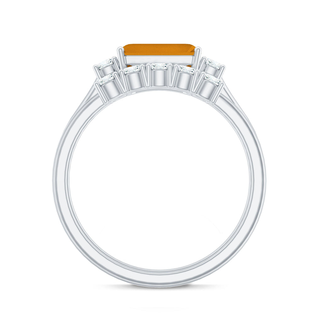 Emerald Cut Citrine Ring – Classic Bridal Design Wedding Band Set with Moissanite