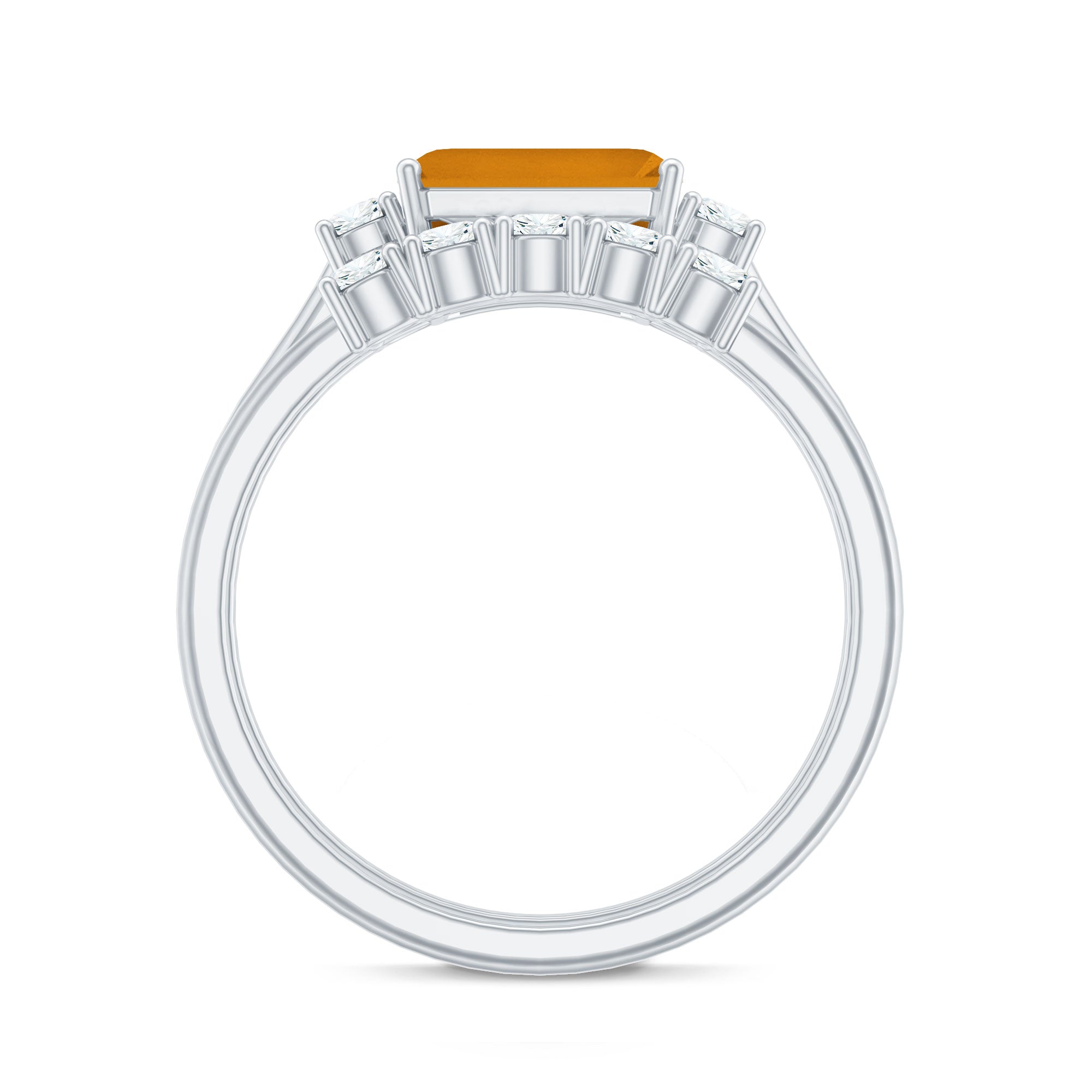 Emerald Cut Citrine Ring – Classic Bridal Design Wedding Band Set with Moissanite