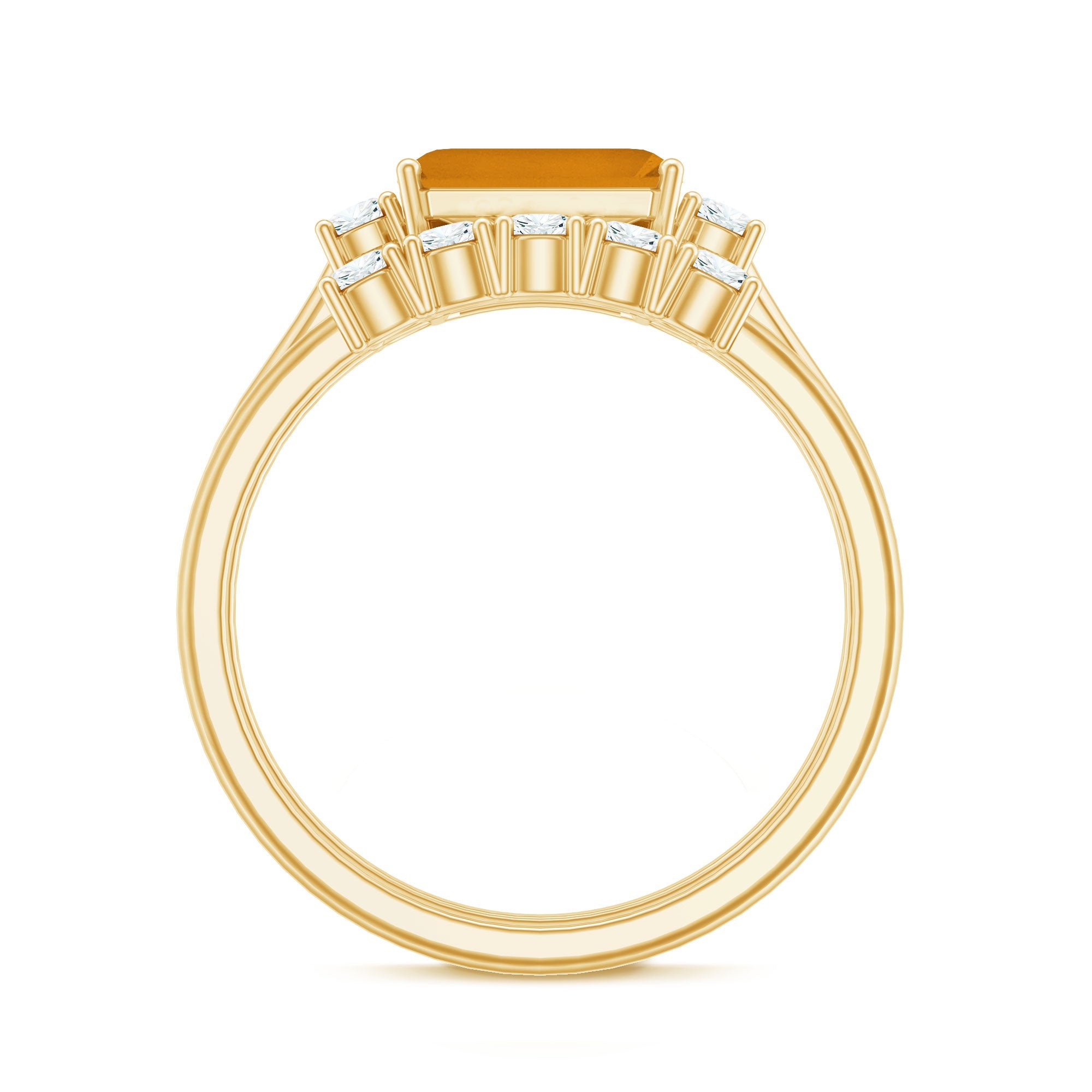 Emerald Cut Citrine Ring – Classic Bridal Design Wedding Band Set with Moissanite