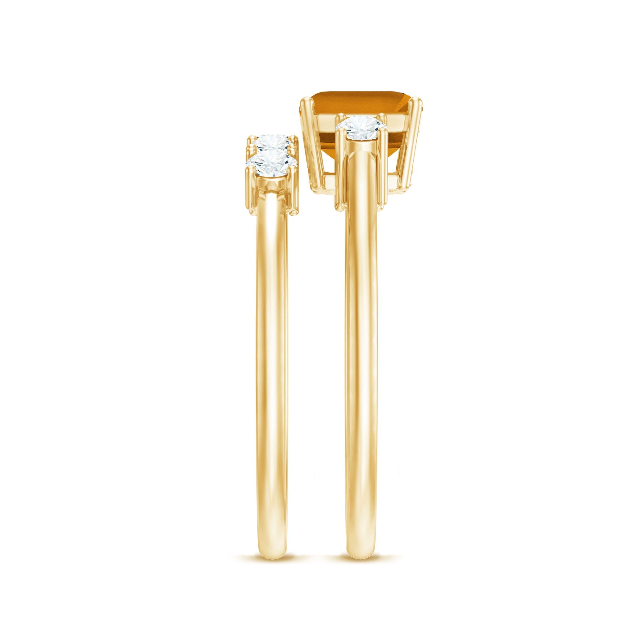 Emerald Cut Citrine Ring – Classic Bridal Design Wedding Band Set with Moissanite