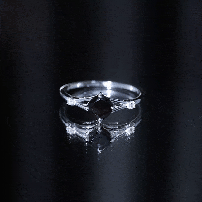 Cushion Black Onyx Split Shank Engagement Ring with Diamond
