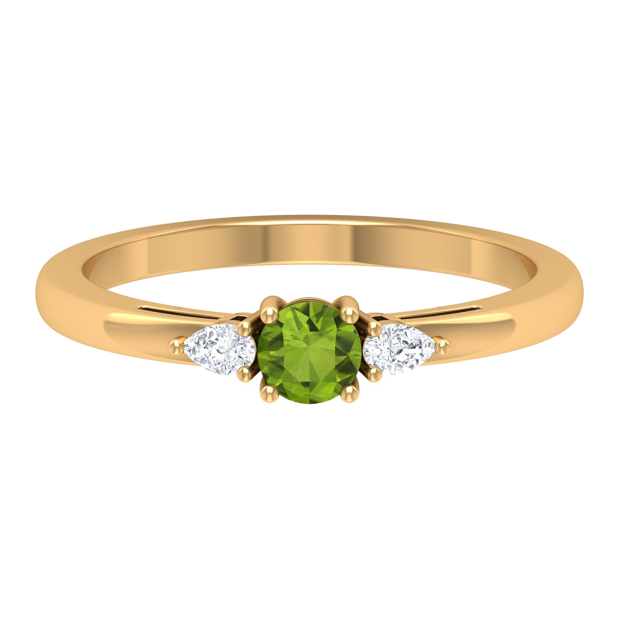 Peridot Promise Ring – Three Stone Solid Gold Ring with Diamond Accent