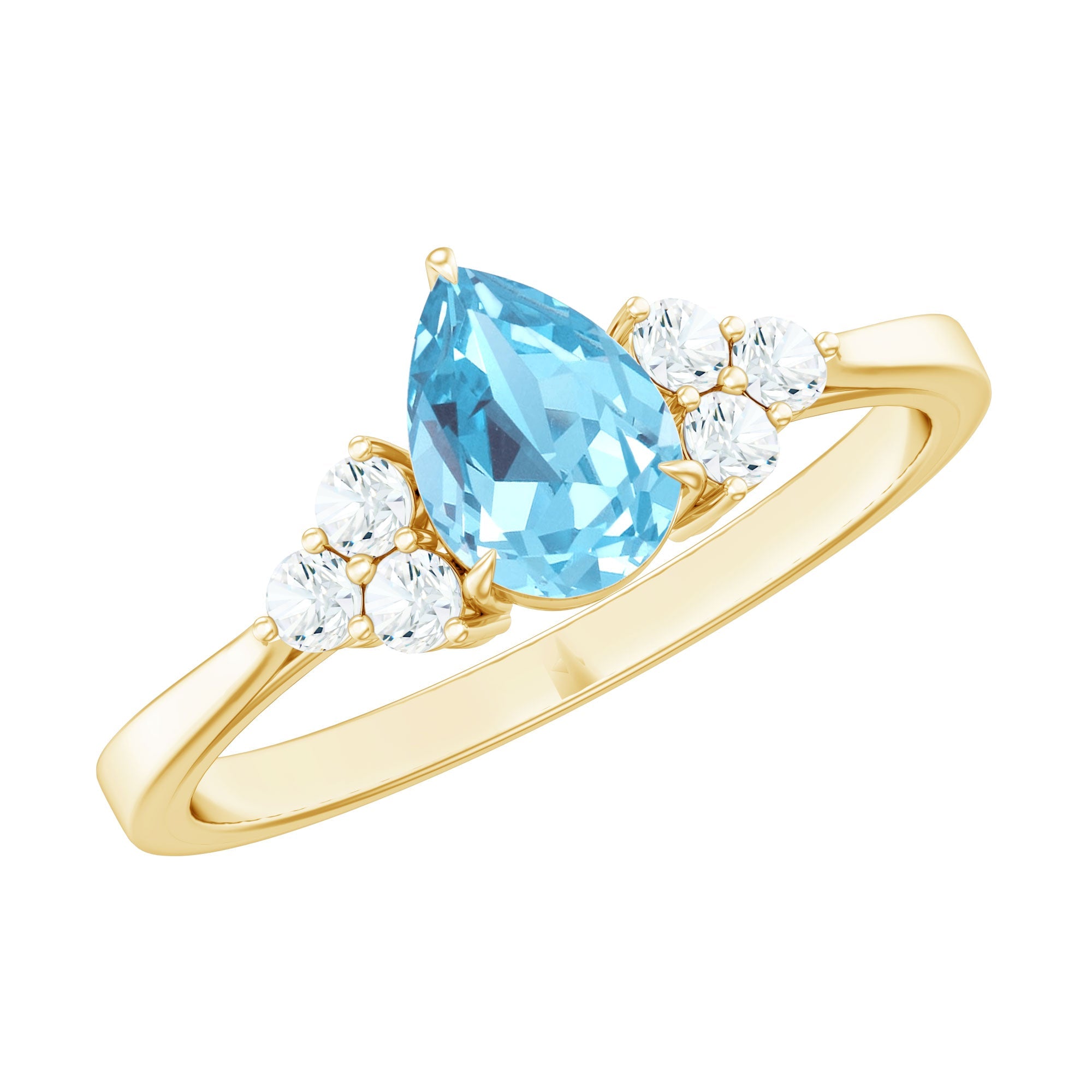 Aquamarine Engagement Ring – 1 Carat Pear Shaped Blue Gemstone With Diamond Trio
