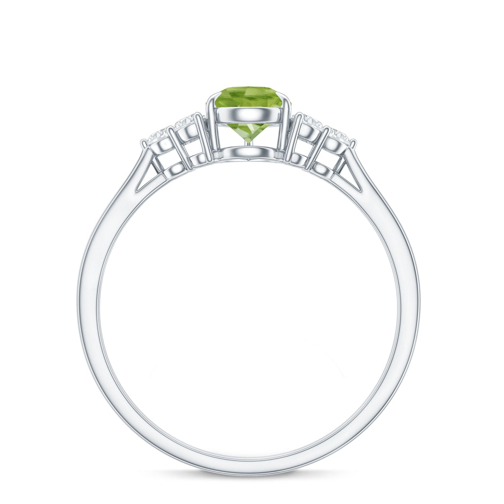 Peridot Engagement Ring – Pear Shaped Peridot Teardrop with Diamond Trio
