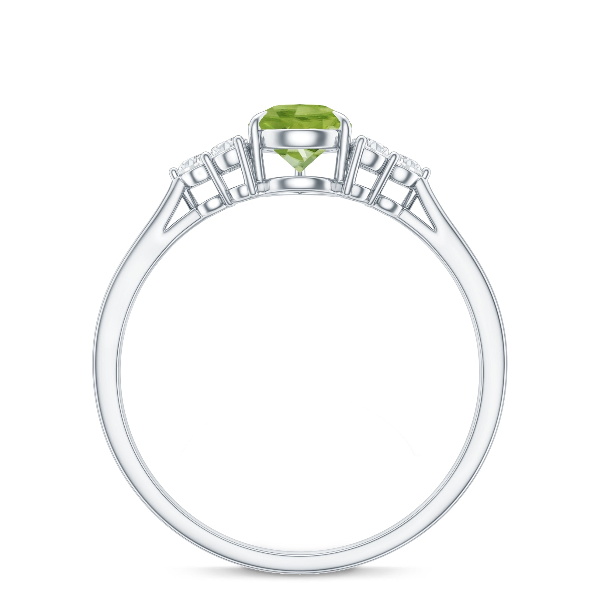 Peridot Engagement Ring – Pear Shaped Peridot Teardrop with Diamond Trio
