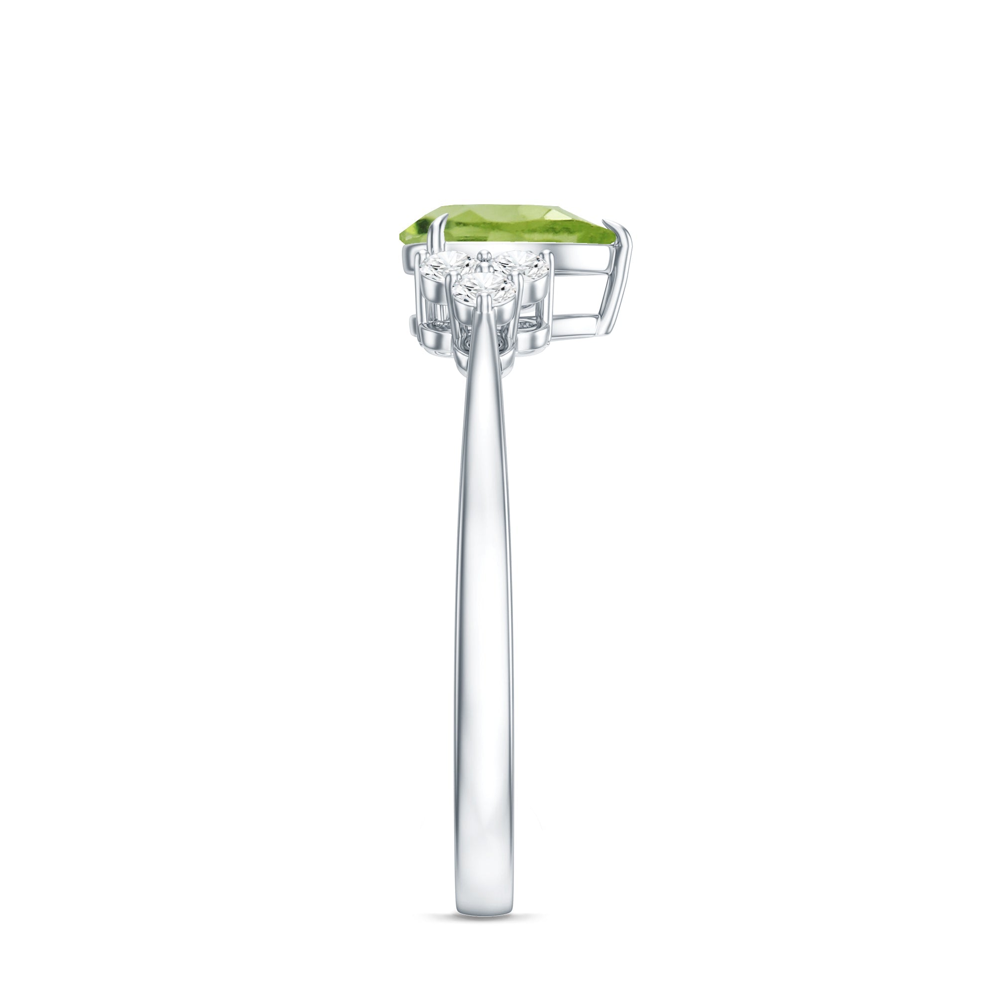 Peridot Engagement Ring – Pear Shaped Peridot Teardrop with Diamond Trio