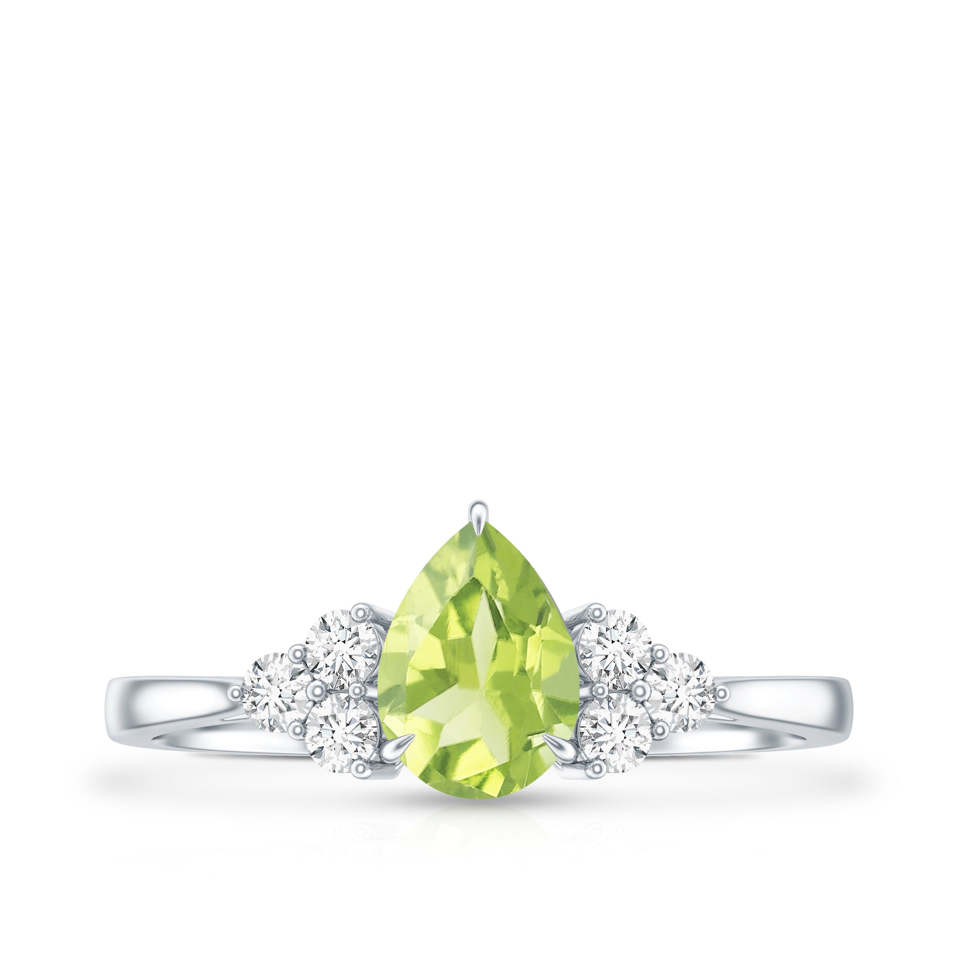 Peridot Engagement Ring – Pear Shaped Peridot Teardrop with Diamond Trio