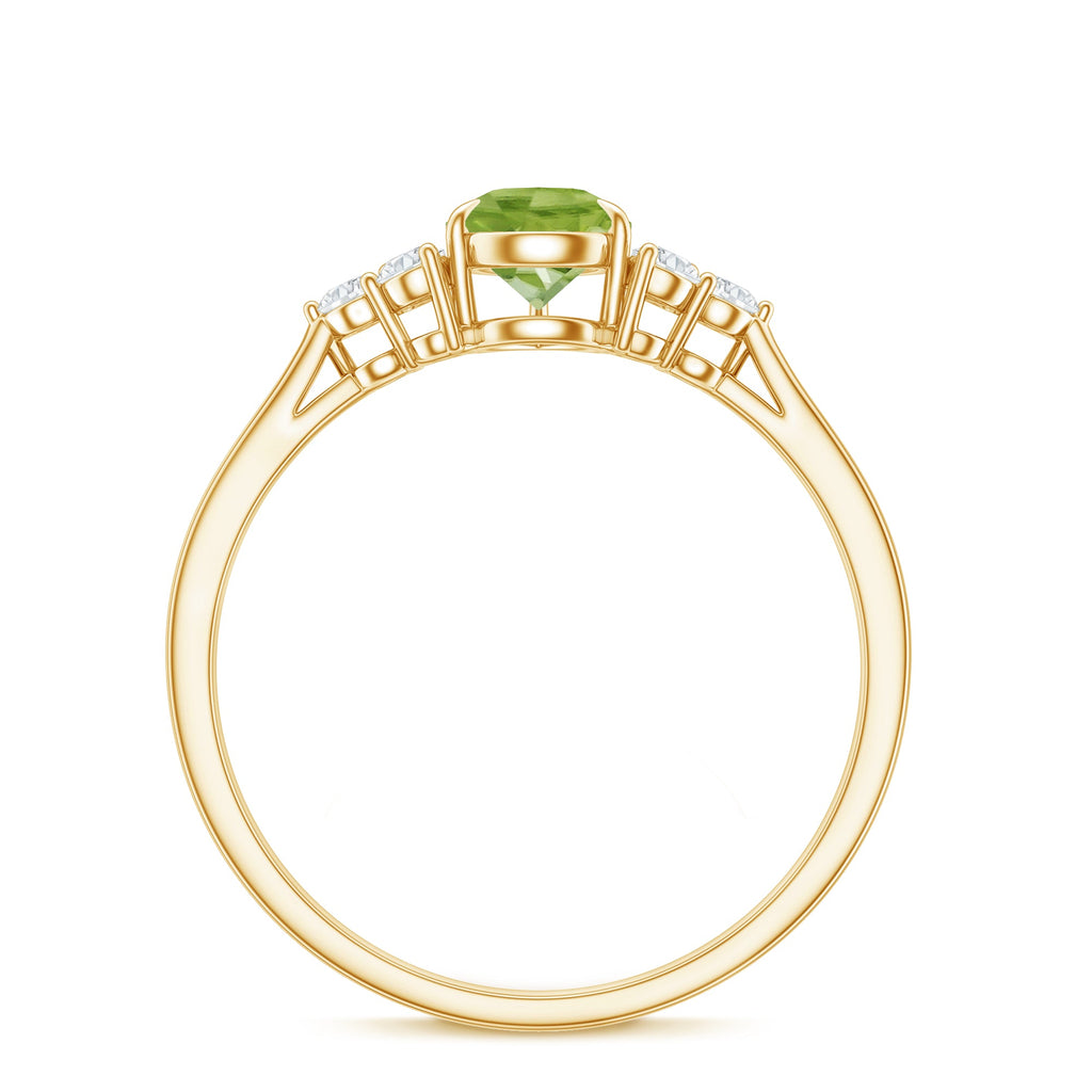 Peridot Engagement Ring – Pear Shaped Peridot Teardrop with Diamond Trio