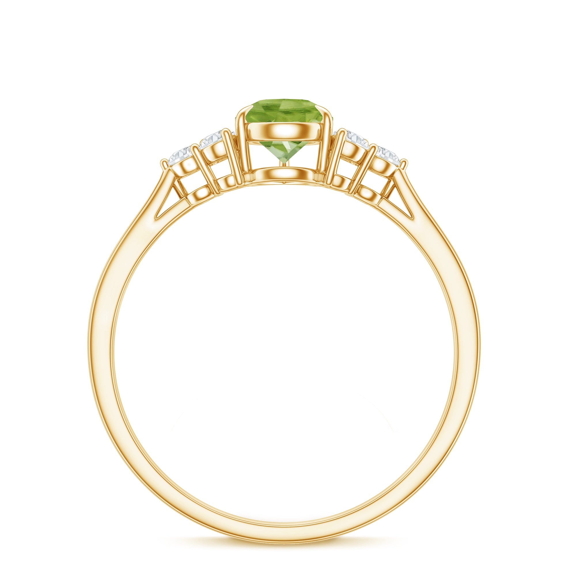 Peridot Engagement Ring – Pear Shaped Peridot Teardrop with Diamond Trio
